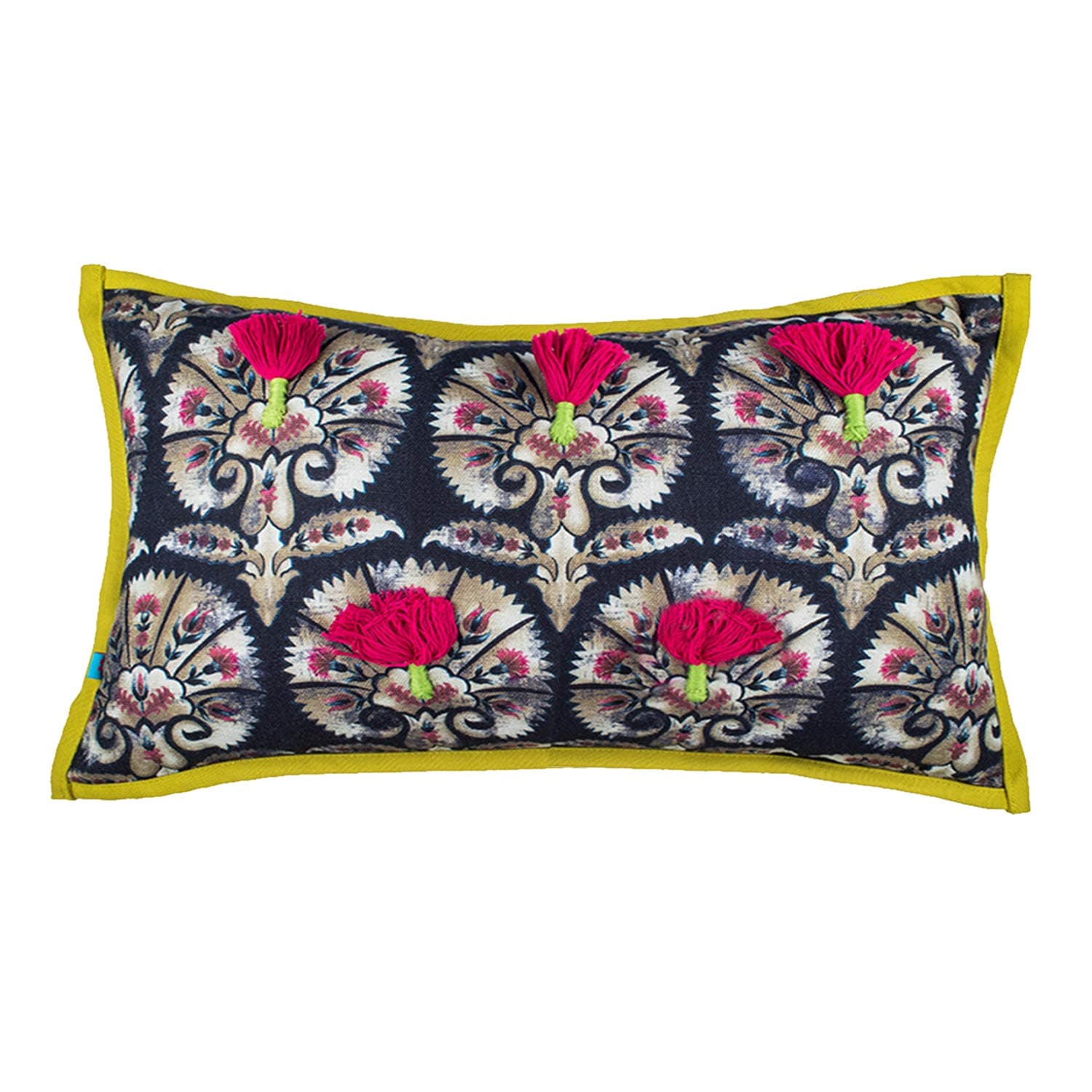 Long Rectangle Lumbar Embroidered Flowered Pattern Throw Pillow Cushion Cover, Red, Black, 12x20