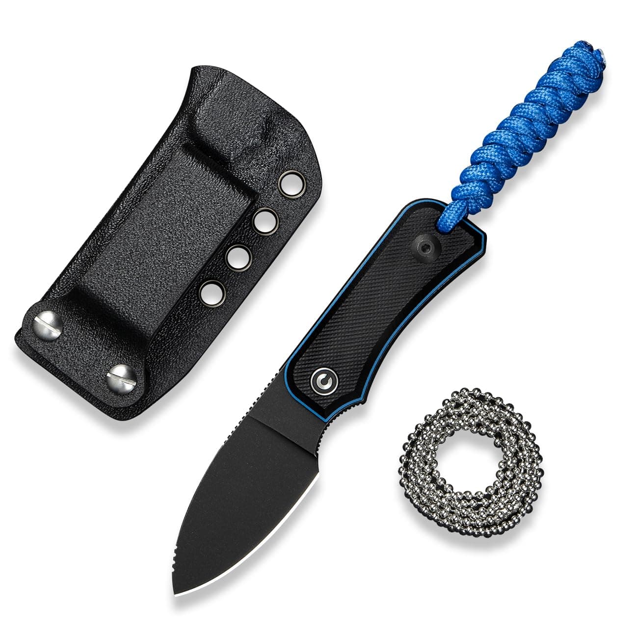 CIVIVI Edc Fixed Blade Knife with Kydex Sheath & Belt Loop, 2.39" Nitro-V Blade G10 Handle Small Baby Banter Camping Hiking Knife Designed by Ben Petersen, Lanyard and Chain Included C23045-1 (Black)