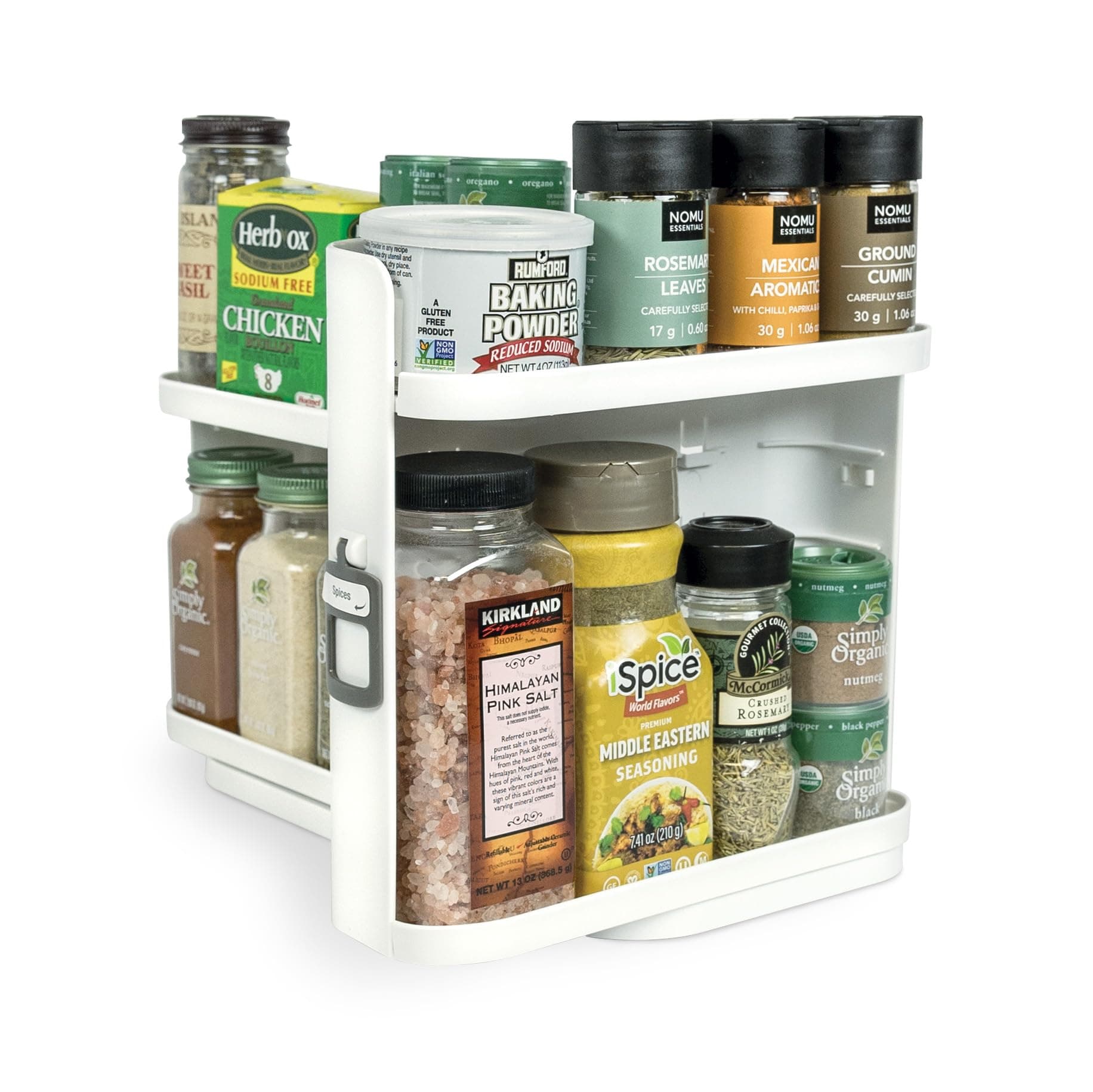 Cabinet Caddy SNAP! (White | Pull & Rotate Spice Rack Organizer| 3 Snap-In Shelves Adjust for 5 Levels of Storage | Magnetic Modular Design | Non-Skid Base | 8.9”H x 6.1”W x 10.8”D