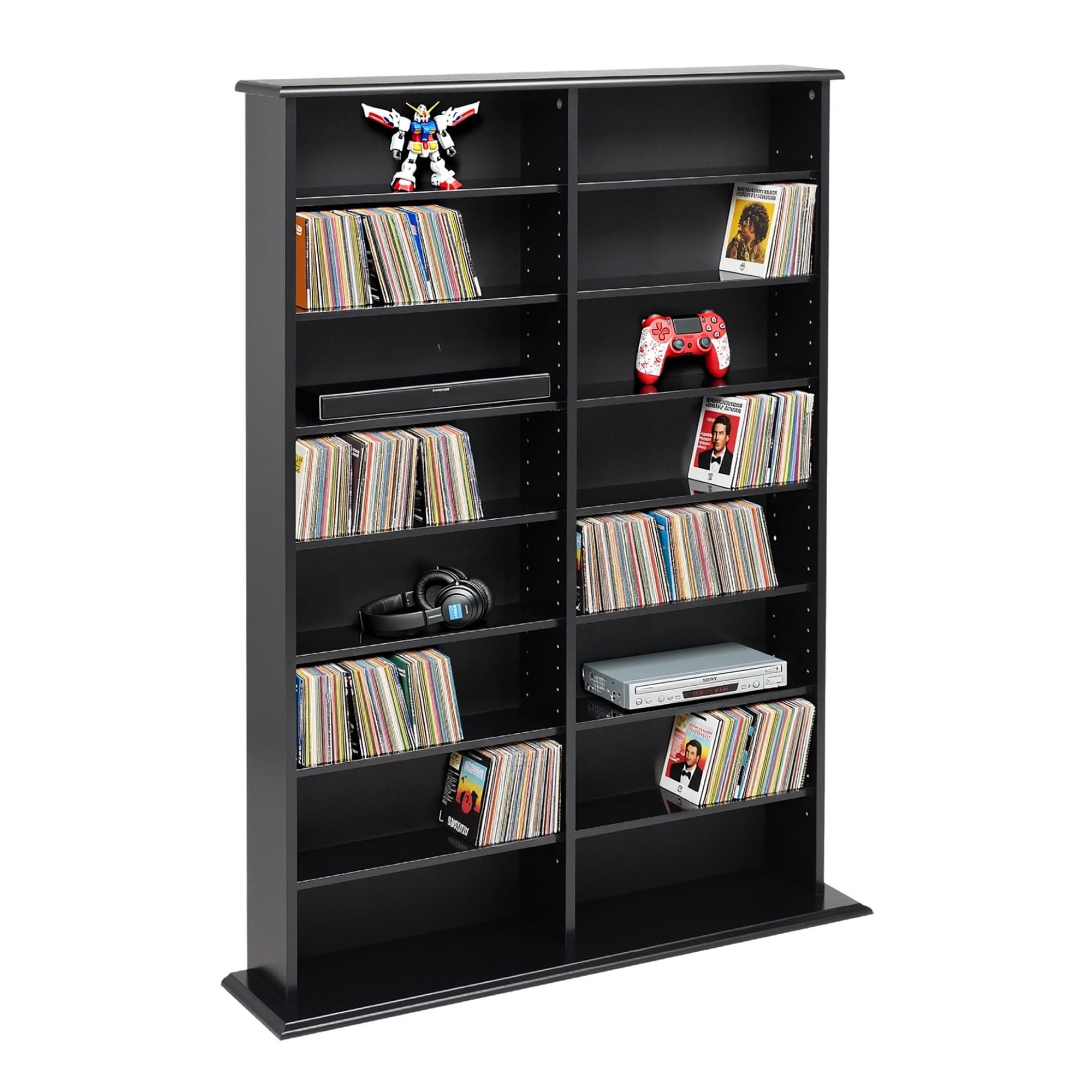 Prepac 2 Column Display Cabinet Media Storage, Double Width Wall, Black
