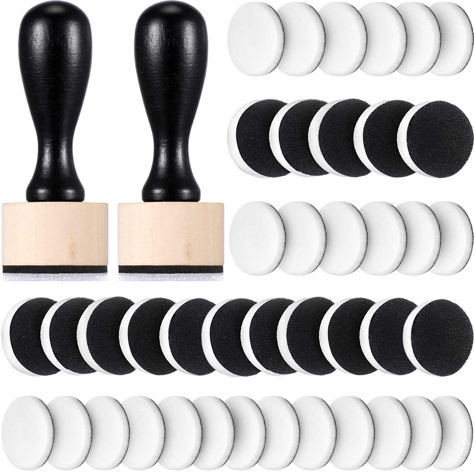 Sabary 42 Packs Mini Ink Blending Tool Set, Include 2 Pcs Round Alcohol Ink Mini Applicator Tools and 40 Pcs Replacement Foam Pads for Drawing Distressing Blending