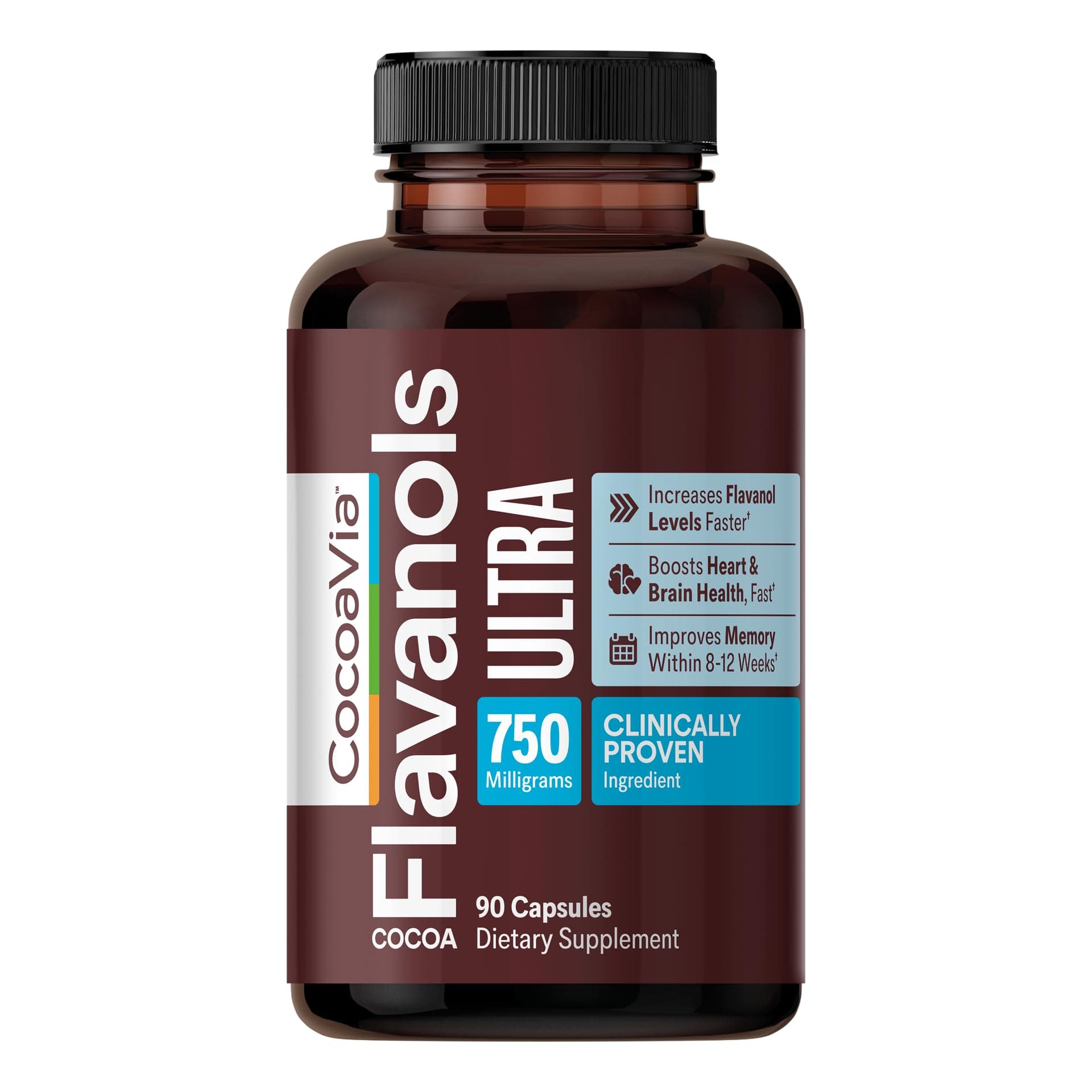 CocoaVia Memory+ Brain Supplement, Clinically Proven Memory and Brain Booster, Plant Based Supplement, Sugar Free, Gluten Free, Vegan, 750 mg Cocoa Flavanols Capsules, 30 Day Supply