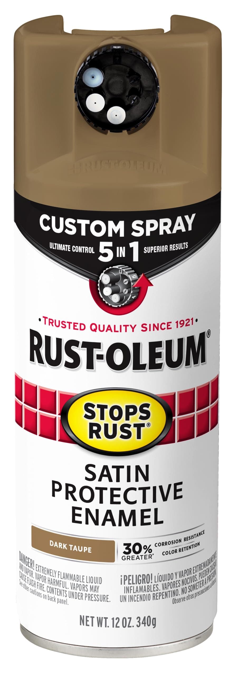 Rust-Oleum 376878 Stops Rust Custom Spray 5-in-1 Spray Paint, 12 oz, Satin Dark Taupe, (Pack of 1)