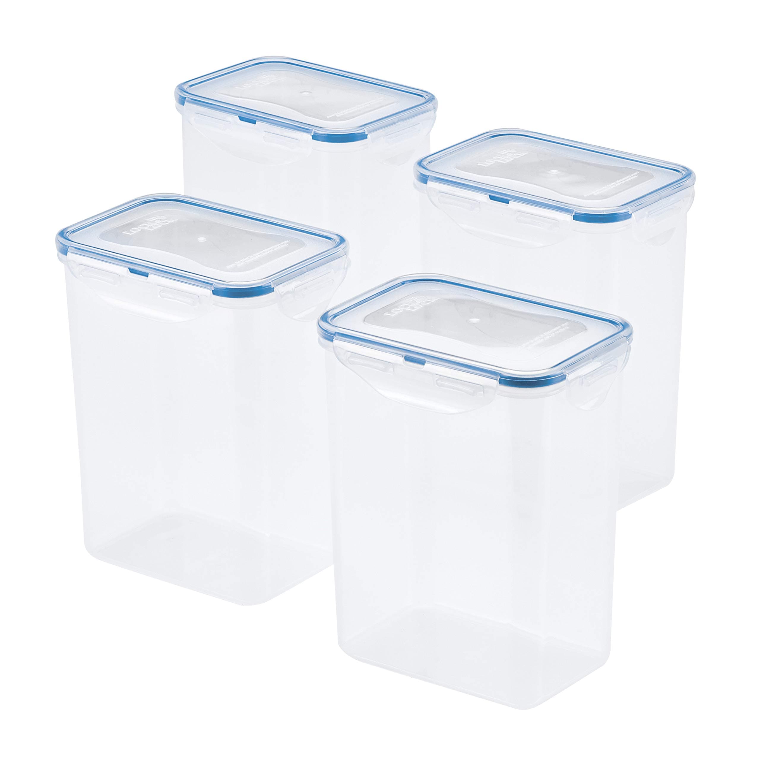 LOCK & LOCK LocknLock Easy Essentials Airtight Rectangular Tall Food Storage Container 7.61 Cup, 4 Piece, Clear