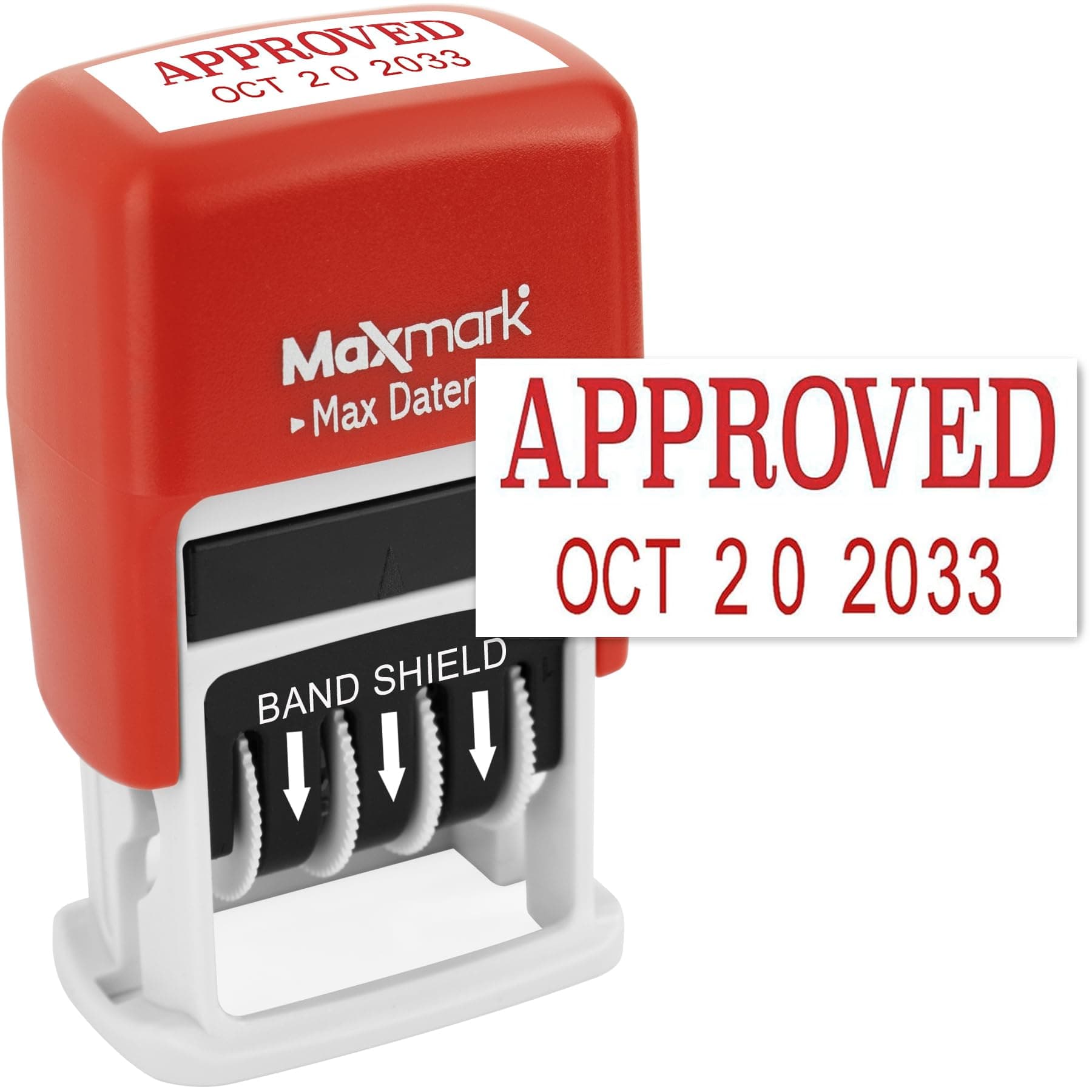 Maxmark Max Dater Self-Inking Phrase Date Stamp - Red Ink APPROVED Red