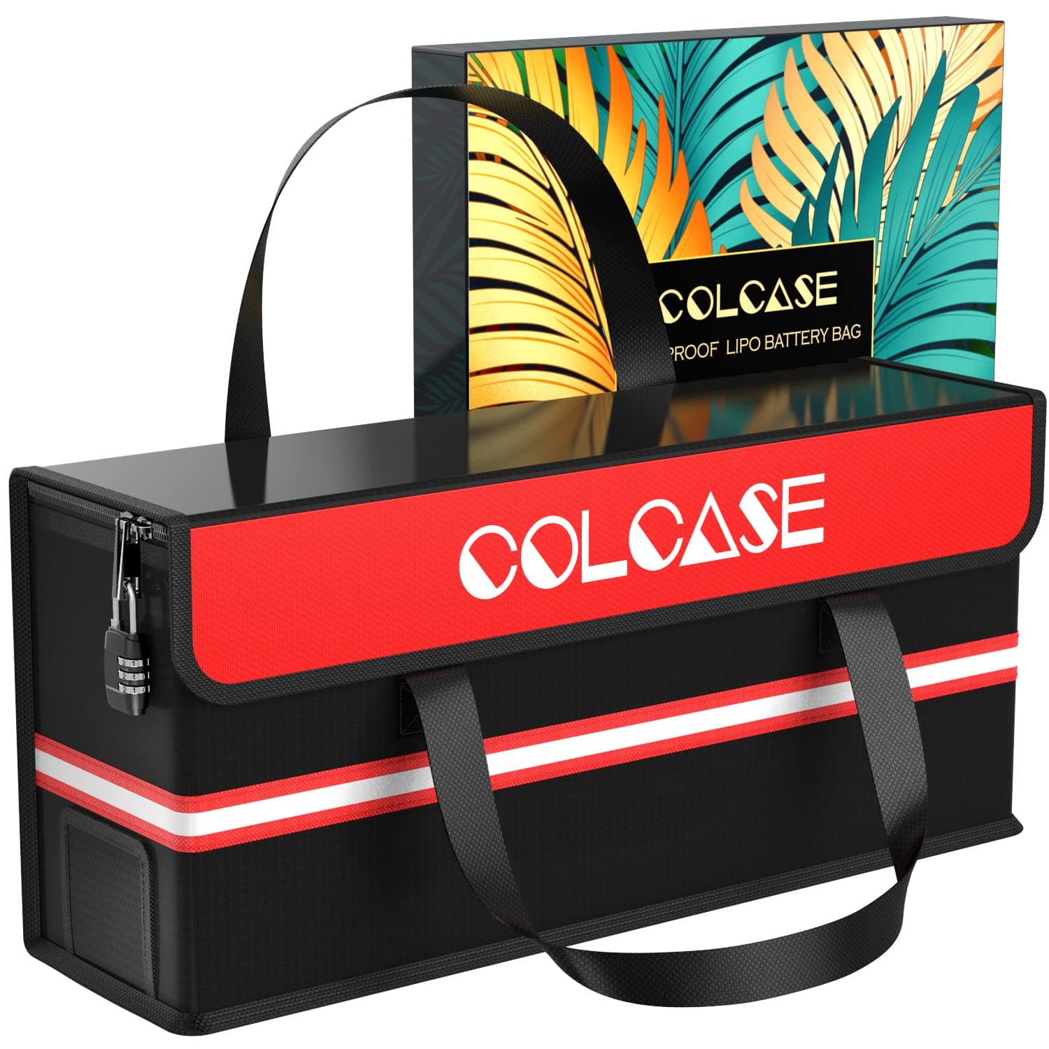 COLCASE Lipo Safe Bag Fireproof Explosionproof Ebike Battery Storage Bag and Lipo Battery Charging Bag with Combination Lock Silicone Coated Fireproof Bag (20 x 5.5 x 9 in)