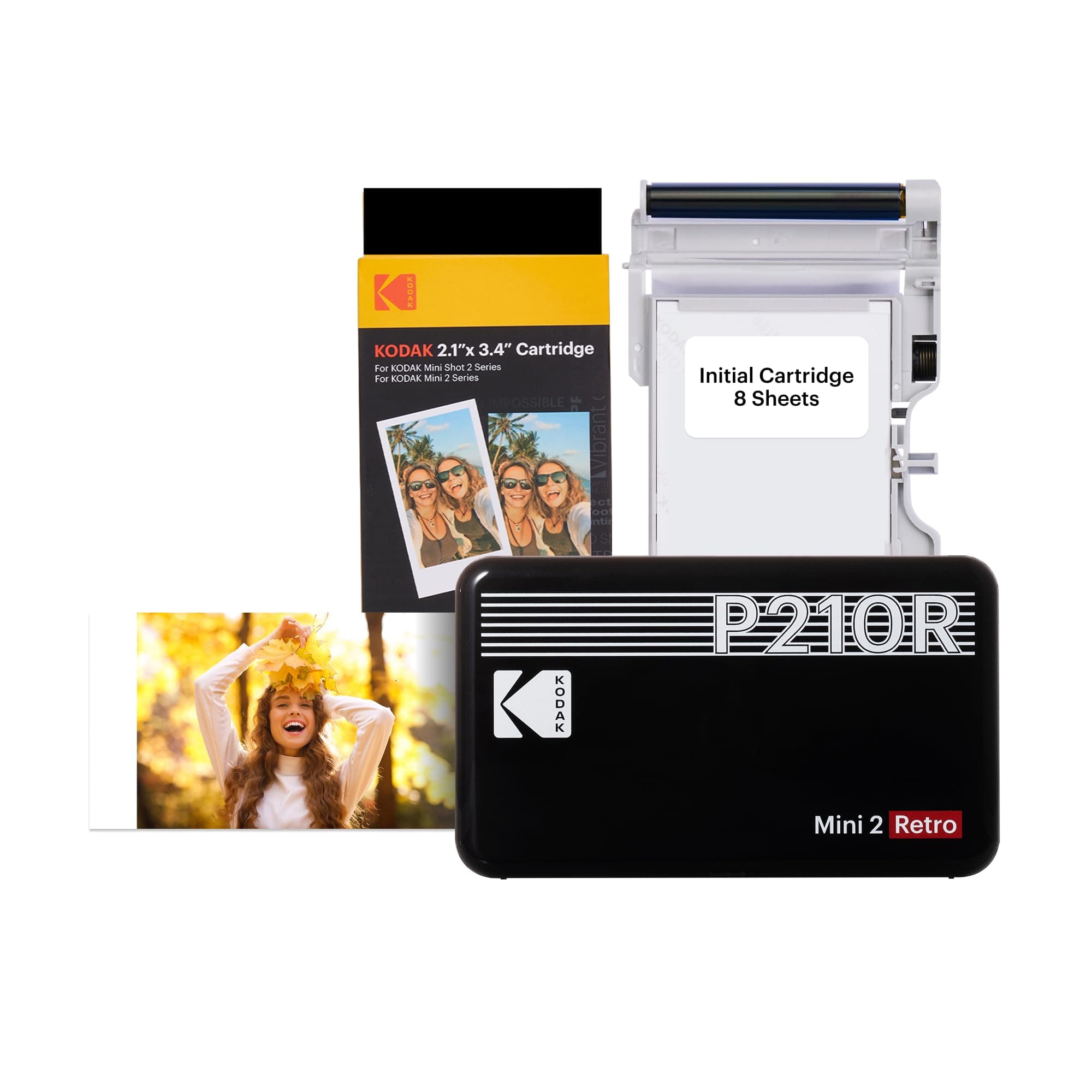 Mini 2 Retro 2x3" Portable Photo Printer, 38 Sheets, Bluetooth Smartphone Printer for iPhone & Android, Instant Color Prints, 4PASS Dye Sublimation, Black