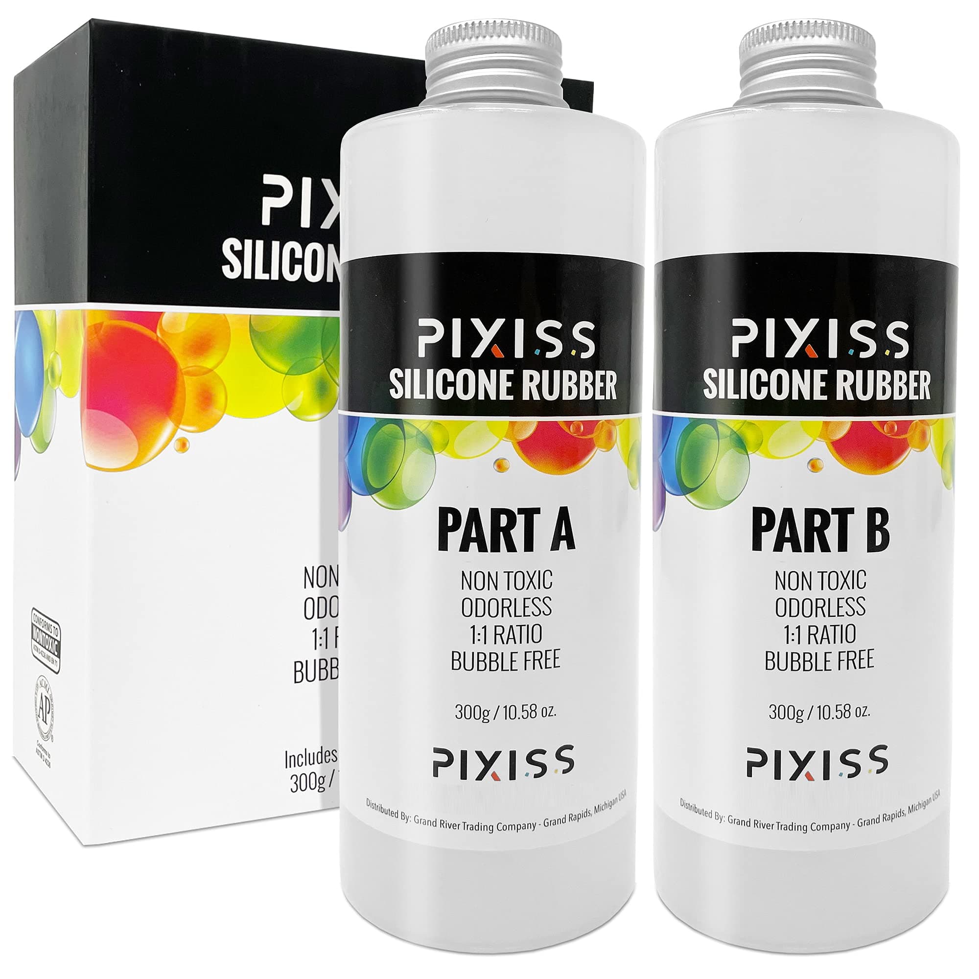 Pixiss Silicone Mold Making Kit Liquid Silicone Rubber Bubble Free Translucent Clear Mold Making Silicone-Mixing Ratio 1:1-Molding Silicone for Resin Molds,Silicone Molds DIY(21.16oz)