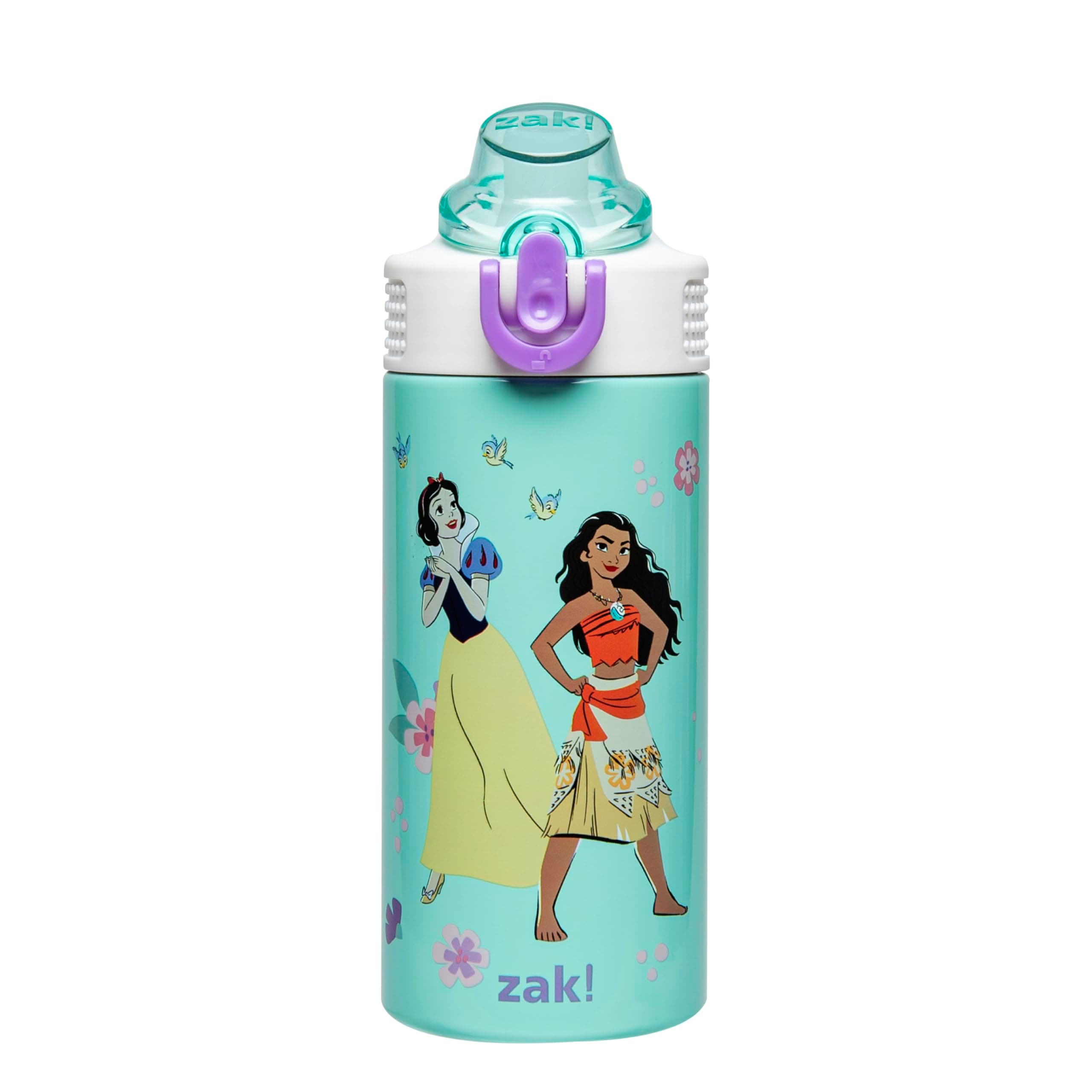 Disney Princess Kids Water Bottle For School or Travel, 14oz Stainless Steel Water Bottle With Straw, Handle, and Leak-Proof, Pop-Up Spout Cover (Ariel, Moana, Snow White, Tiana)