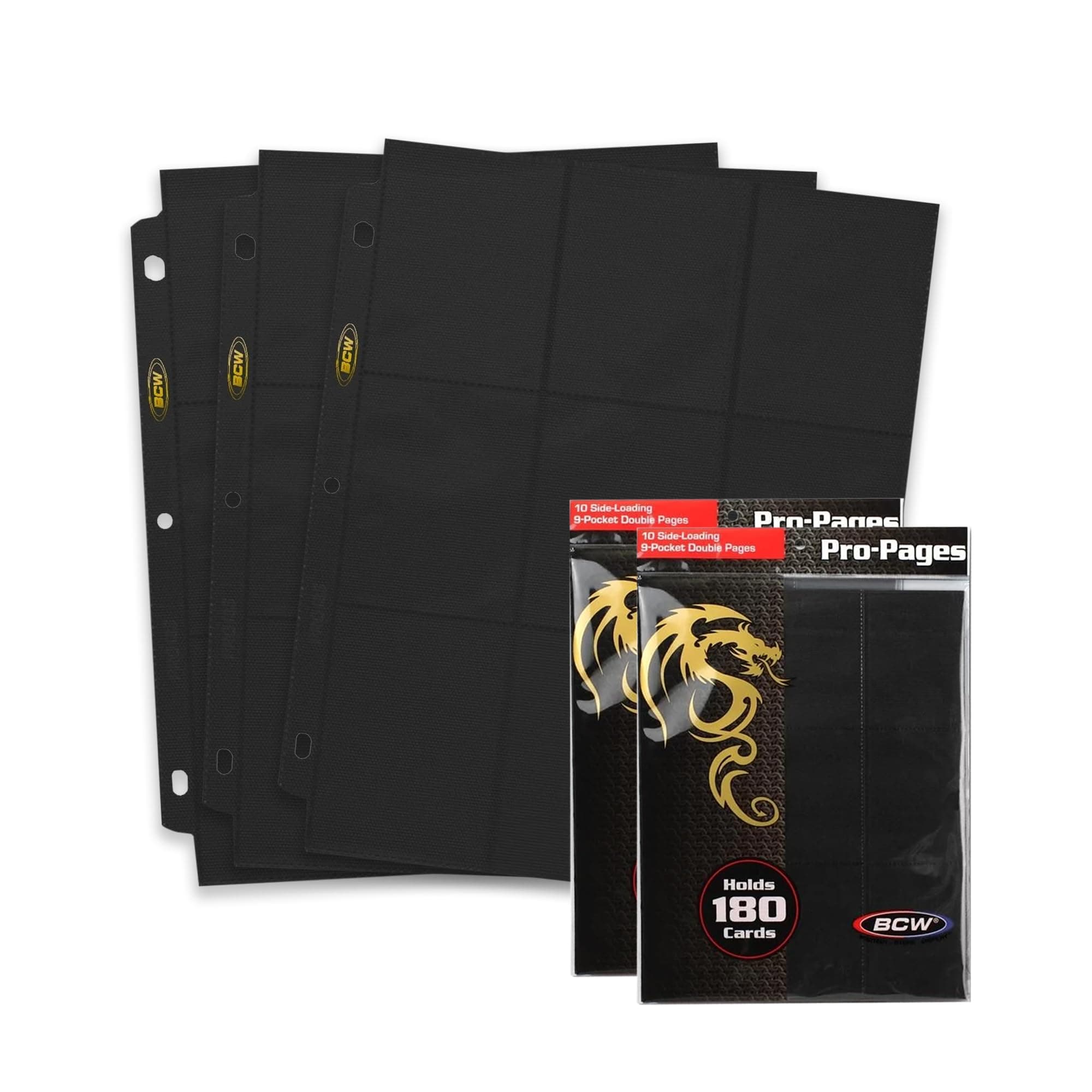 BCW Double-Sided 9-Pocket Pages (20 Black) | Side-Loading Trading Card Binder Sheets | Card Storage & Display Solution