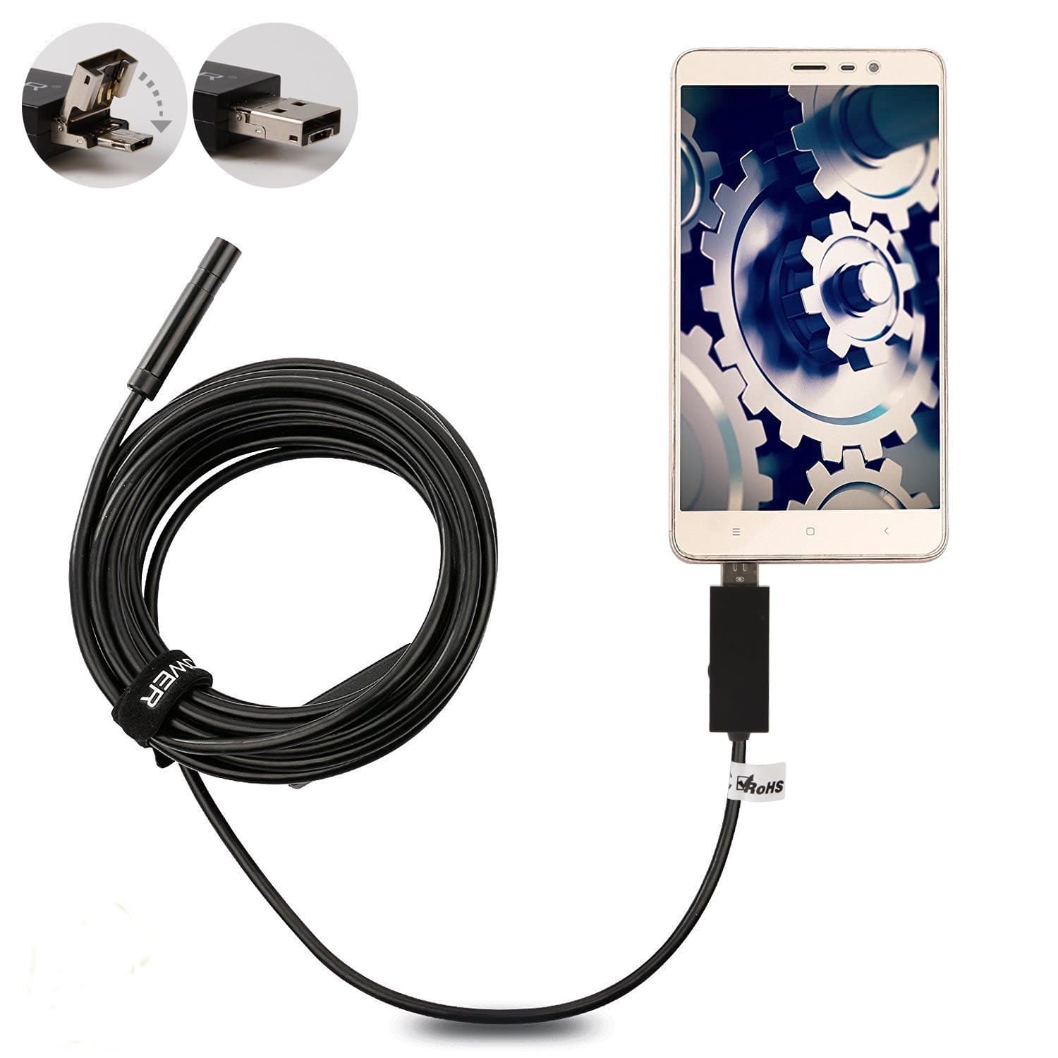 DBPOWER 7MM Android Endoscope Android Borescope with OTG Micro USB Endoscope Camera Waterproof Borescopes Inspection Camera with 6 LED and 3M Cable