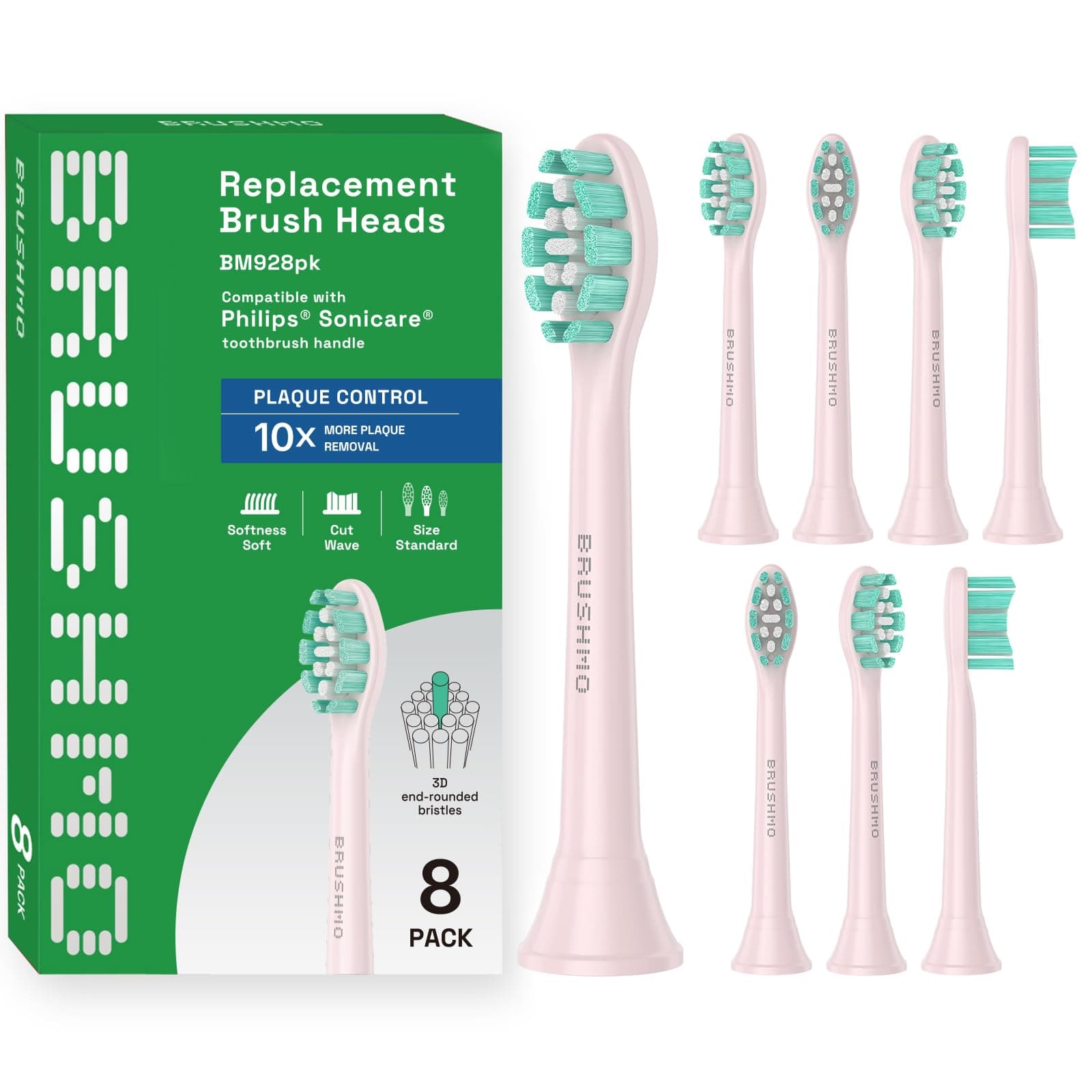 Brushmo Replacement Toothbrush Heads Compatible with Philips Sonicare Optimal Plaque Control HX9023/65, Pink, 8 Pack