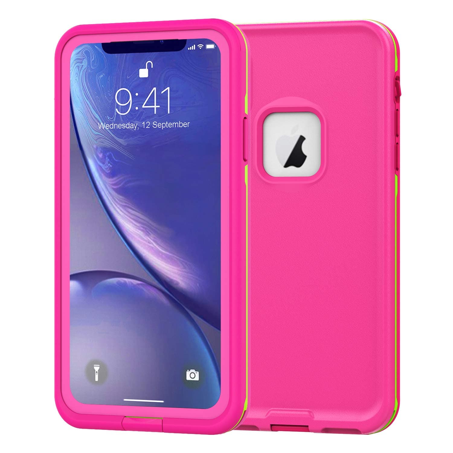 PINGTEKOR PINGTEKOR Waterproof iPhone XR Case,Retail Packaging,Rugged Heavy Duty Wireless Charging Full Body Protective with Built-in Screen Protector Clear Case for iPhone XR Case 2018 (Pink)