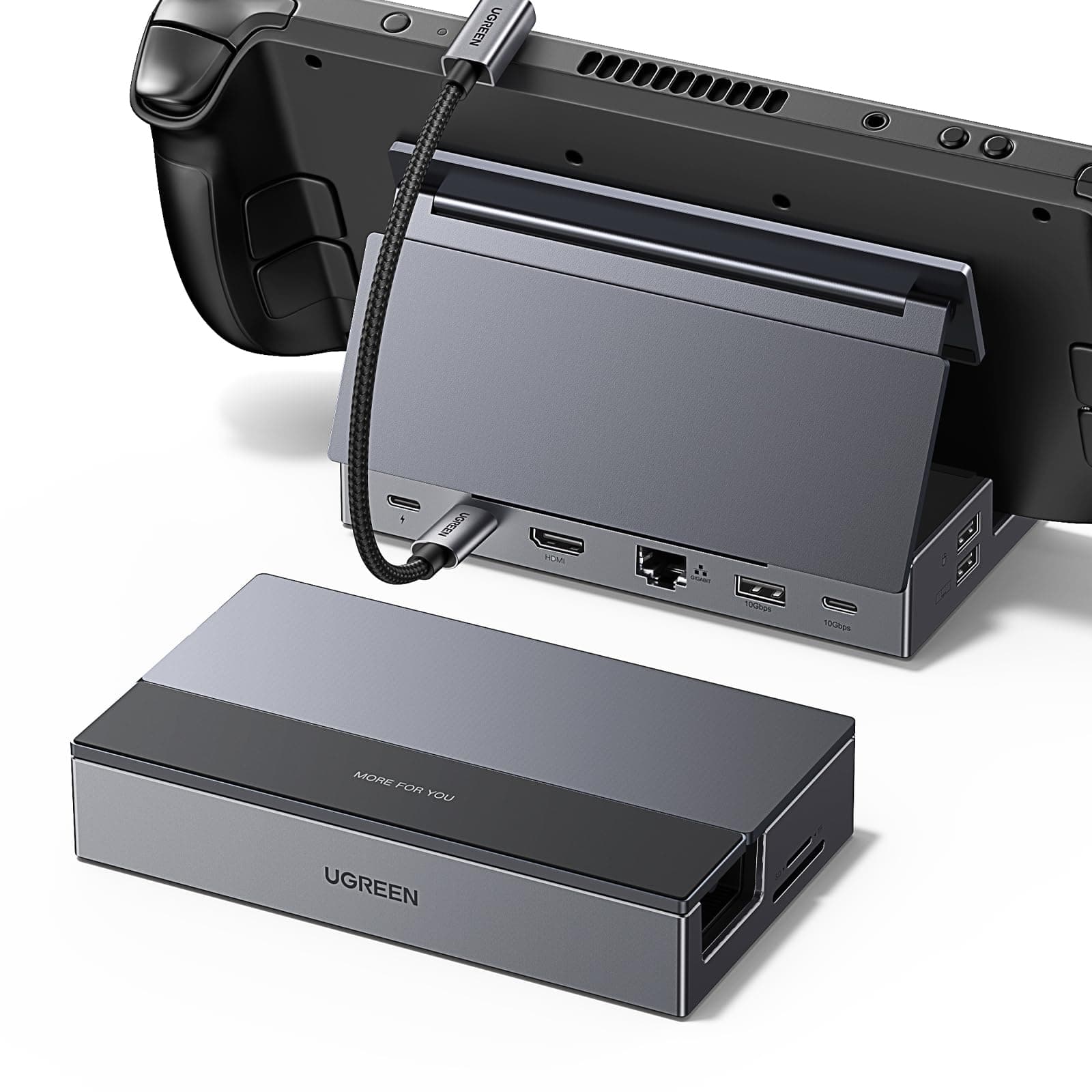 UGREEN Steam Deck Dock 9-in-1 USB C Docking Station with Foldable Stand, 4K@60Hz HDMI, Gigabit Ethernet, PD 100W, 10Gbps USB A&C 3.2, TF/SD Compatible with iPhone 17, Steam Deck OLED, Rog Ally,etc