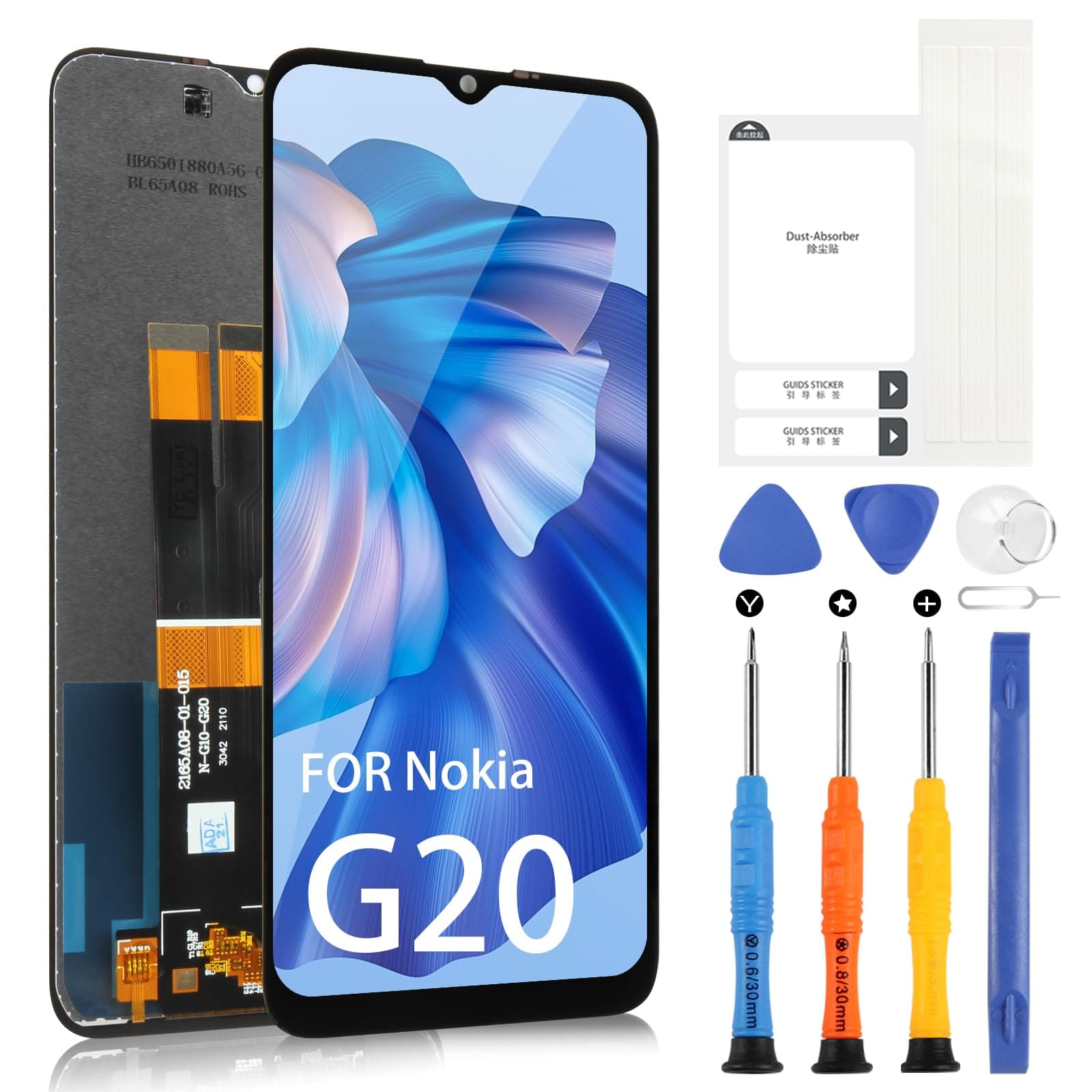 Screen Replacement for Nokia G20 LCD Display, LCD Screen Replacement for Nokia G20 TA-1343 TA-1336 TA-1343 TA-1347 TA-1372 TA-1365 Touch Screen Digitizer Assembly with Repair Kits