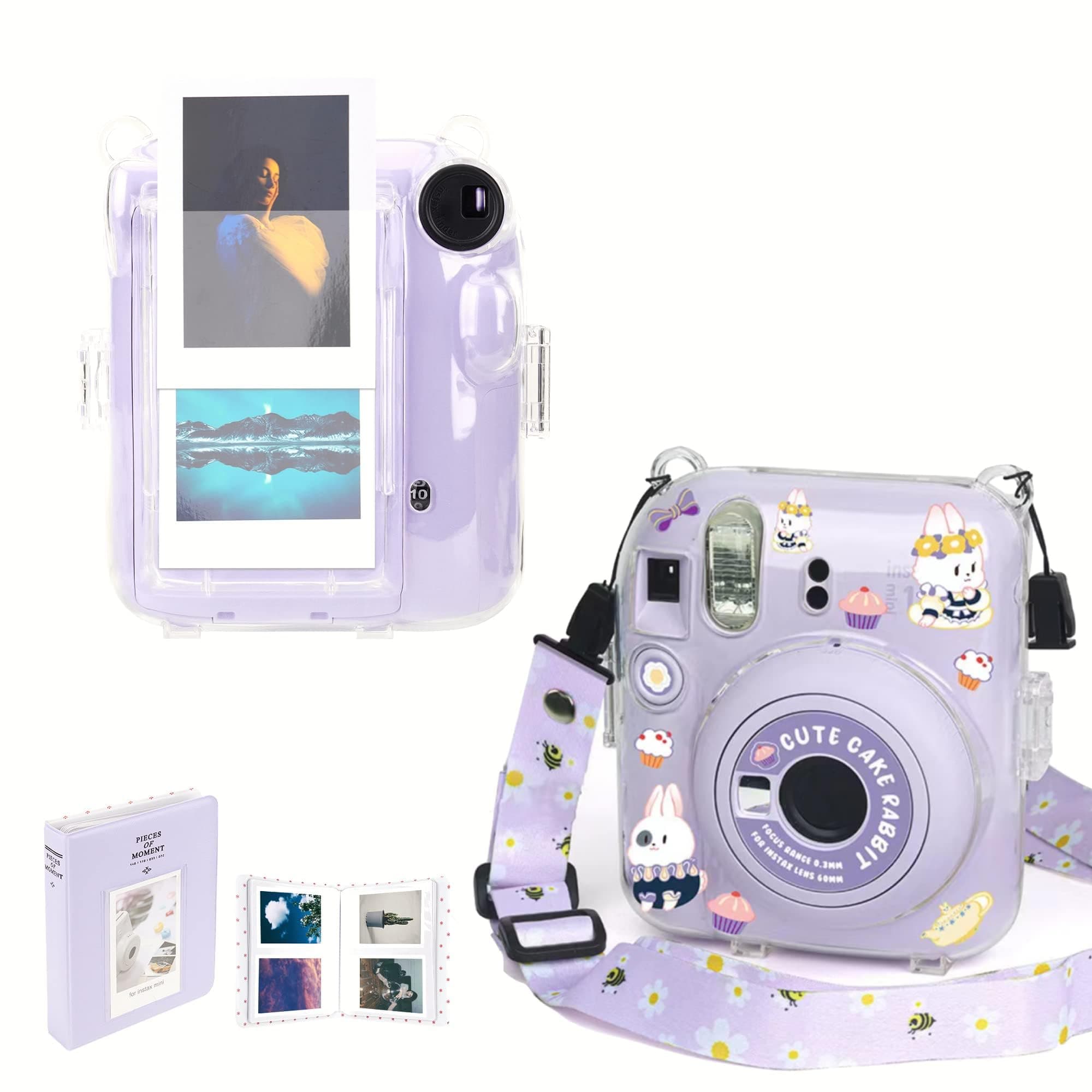 Case for Fujifilm Instax Mini 12 Camera Protective PU Leather Bag Cover with Adjustable Shoulder Strap and Pattern Stickers, andMini Photo Album 64 Pockets