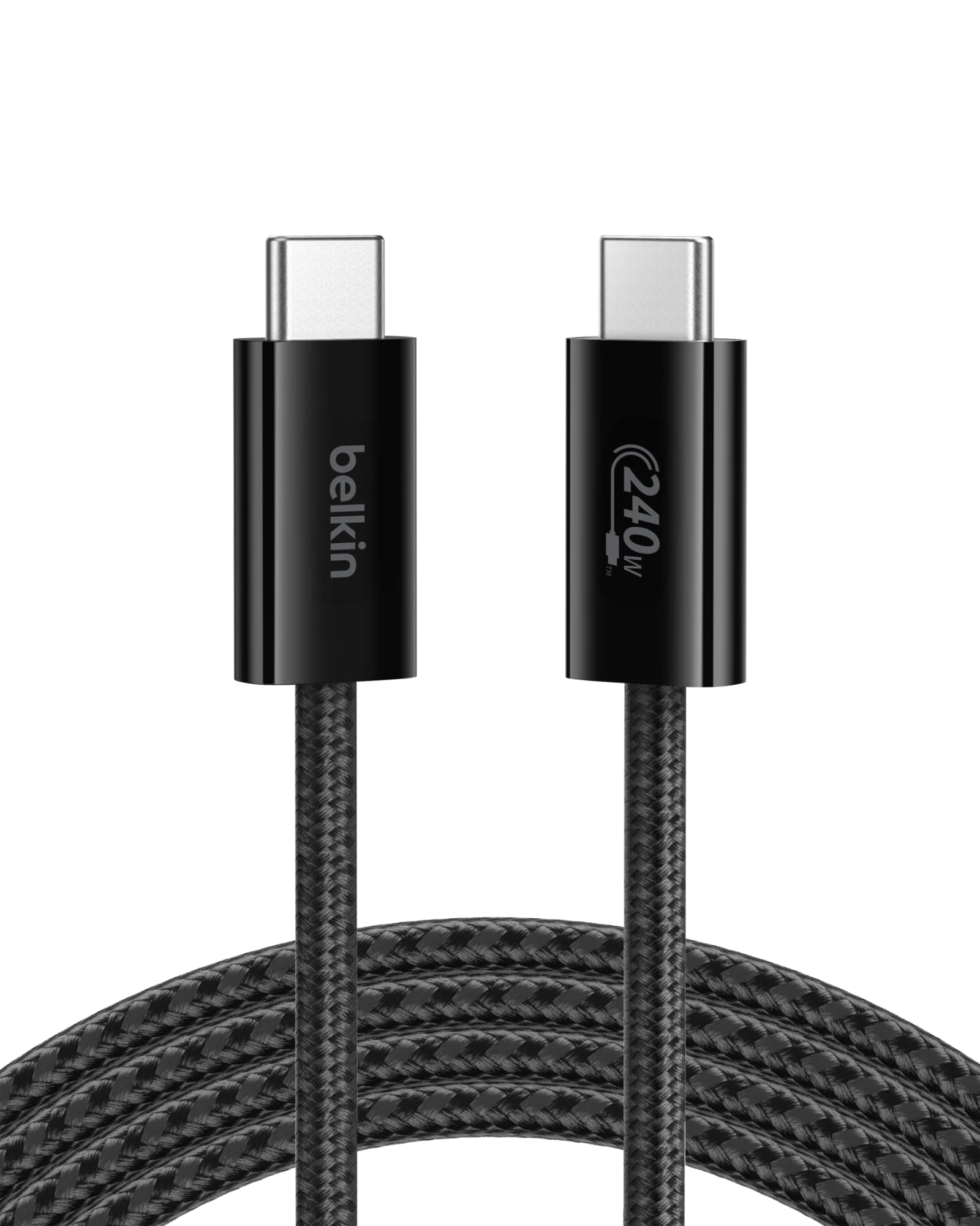 Belkin USB C to USB C Cable, 6.6ft, 240W - Type C Charger, iPhone Charger Cord, Soft, Braided, Flexible for iPhone 17, Galaxy S25, Pixel 10, MacBook, Chromebook, iPad Pro, Switch Steam Deck – Black