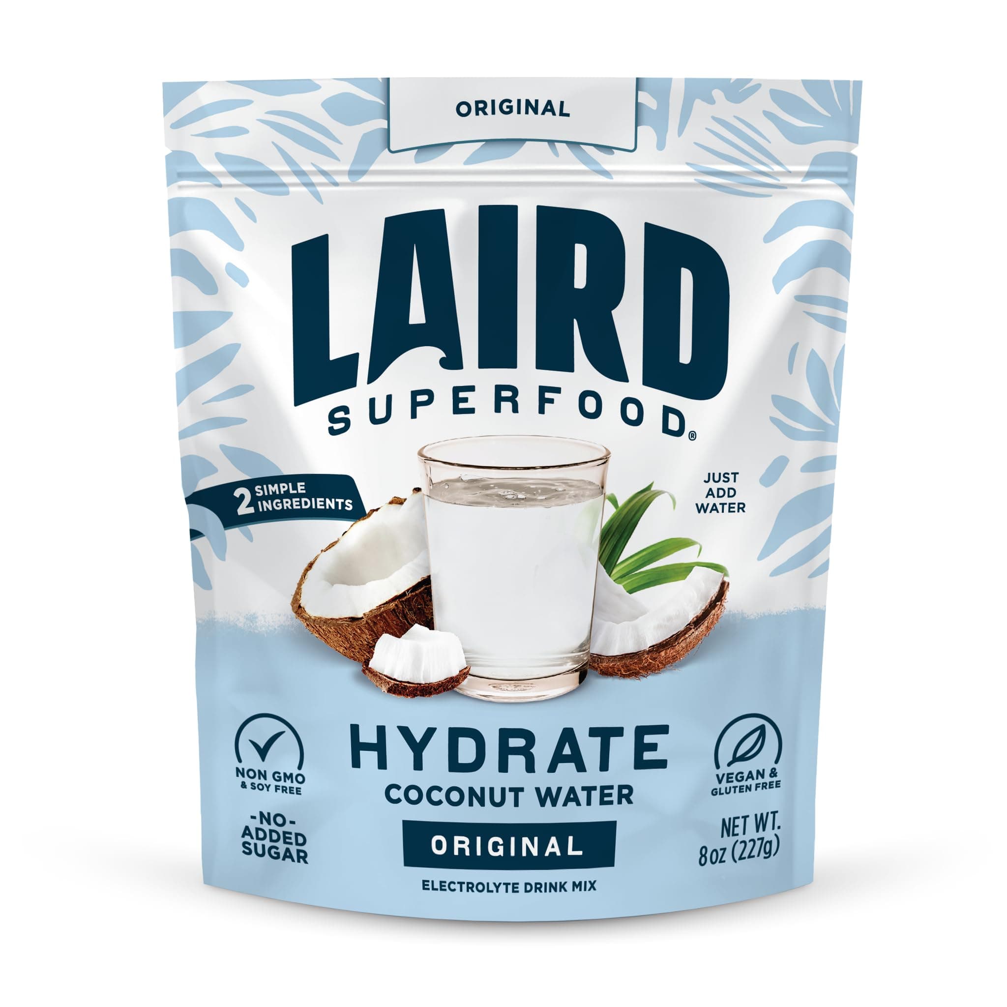 Laird Superfood HYDRATE Coconut Water Powder Drink Supplement with Coconut Water and Auqamin, All Natural, No Added Sugars, Gluten-Free, Non-GMO, Vegan, 8 oz. Bag, Pack of 1