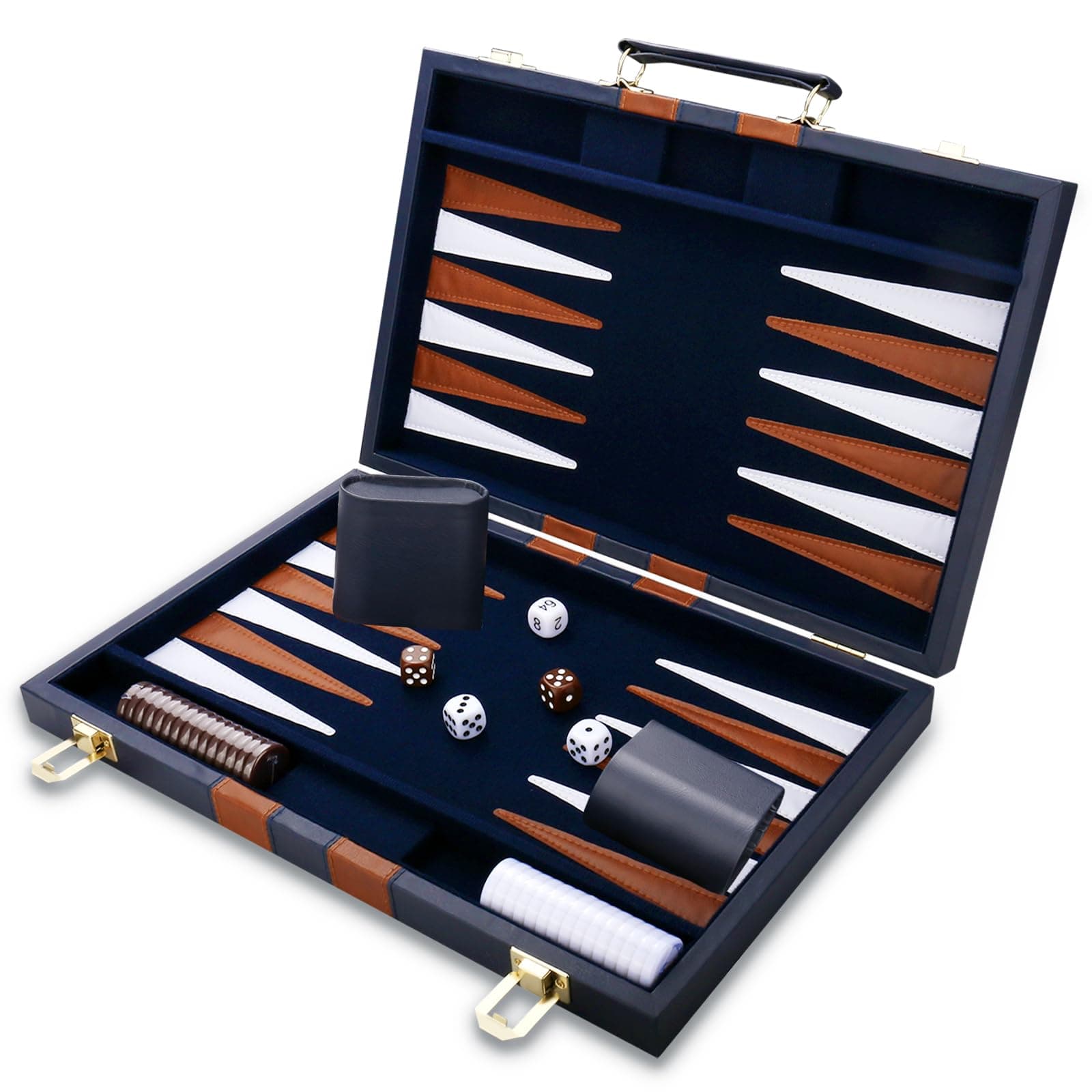 Backgammon Set - Classic Board Game with Premium Leather Case - Portable Travel Strategy Backgammon Game Set for Adults, Kids - Suitable as (18inch, Navy)