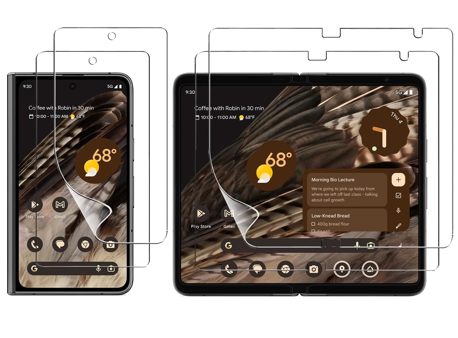 2 Pack(Film Front+Back Screen) Elastic Skin Screen Protector for Google Pixel Fold, Soft TPU Full Coverage HD Clear Anti-Scratch No Bubbles Self-Healing with Installation Alignment Tool