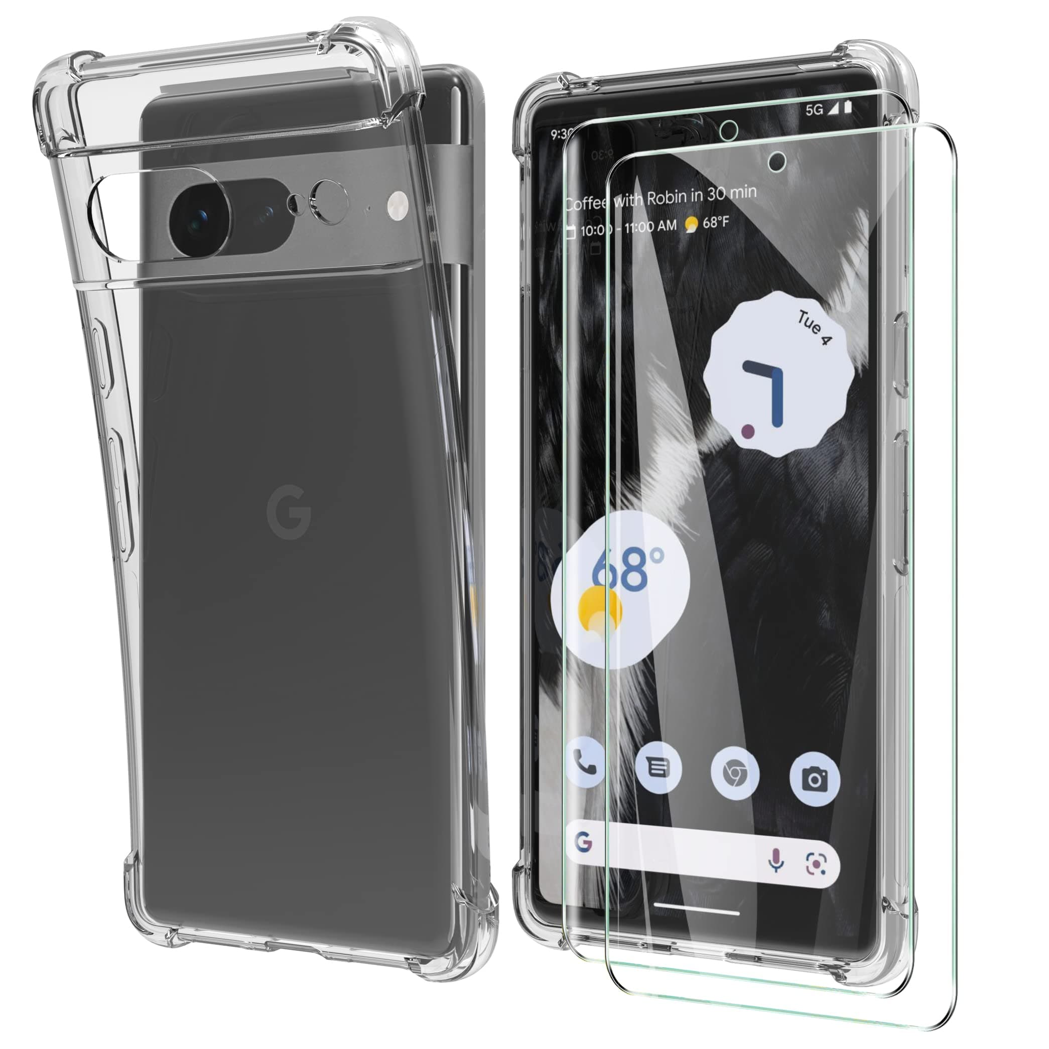 HTDELECCase for Google Pixel 7 + [Pack of 2] Screen Protector, Transparent Soft Thin Mobile Phone Case with TPU Shock Absorption Bumper Case Cover for Google Pixel 7 - Shockproof