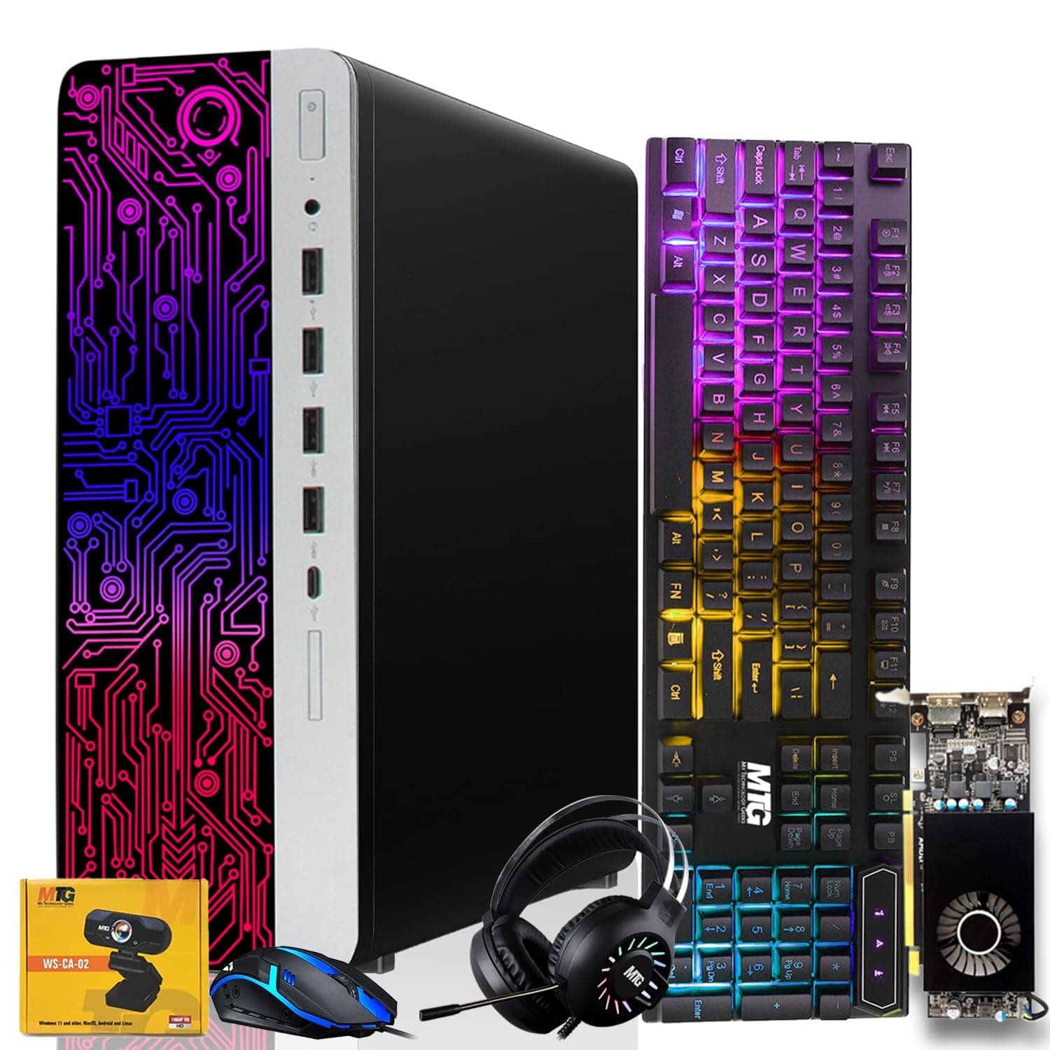 HP G3 Gaming Desktop PC, Intel Core i7 6th Gen, AMD RX 550 Graphics, 16GB RAM, 1TB SSD | 128GB SSD, RGB Keyboard Mouse, RGB Headphone, Webcam, Windows 11 (Renewed)