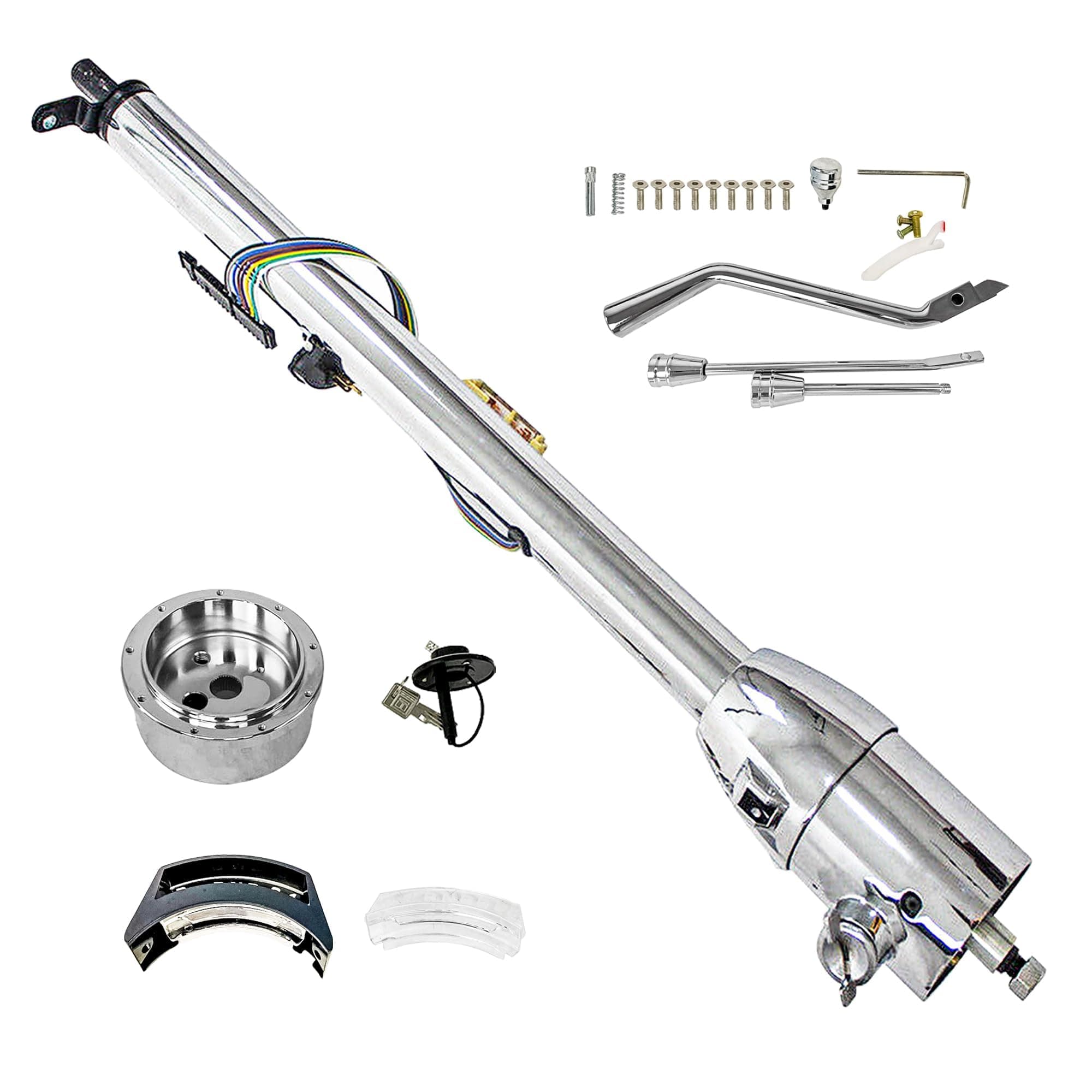 33" Inch Chrome GM Style Tilt Steering Column Automatic Shift with Key, Universal Column for Chevy C10 Nova for GMC Truck Classic Cars 1960-1972