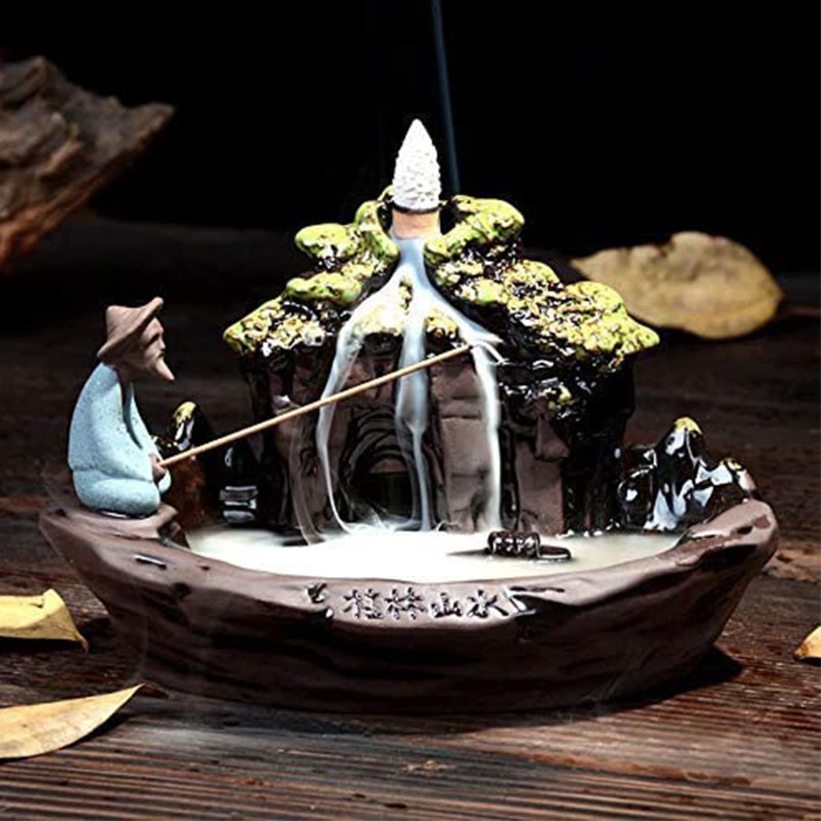 Guilin Landscape Backflow Incense Burner, Beautiful Scene Handmade Ceramic Backflow Incense Holder Home Decor with Free 10 pcs Incense Cones