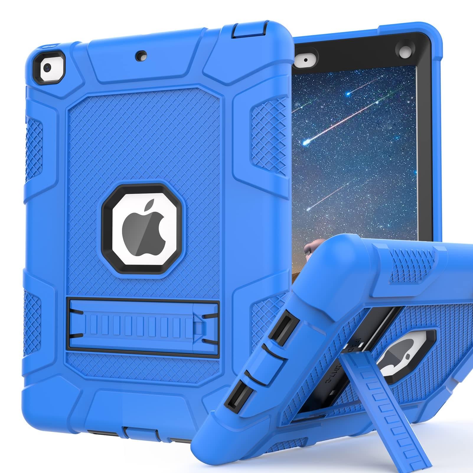 iPad mini 5 Case, iPad mini 4 Case, Hybrid Three Layer Armor Shockproof Rugged Drop Protection Cover Case Built with Kickstand for iPad mini 4/5 7.9 Inch (Blue+Black)