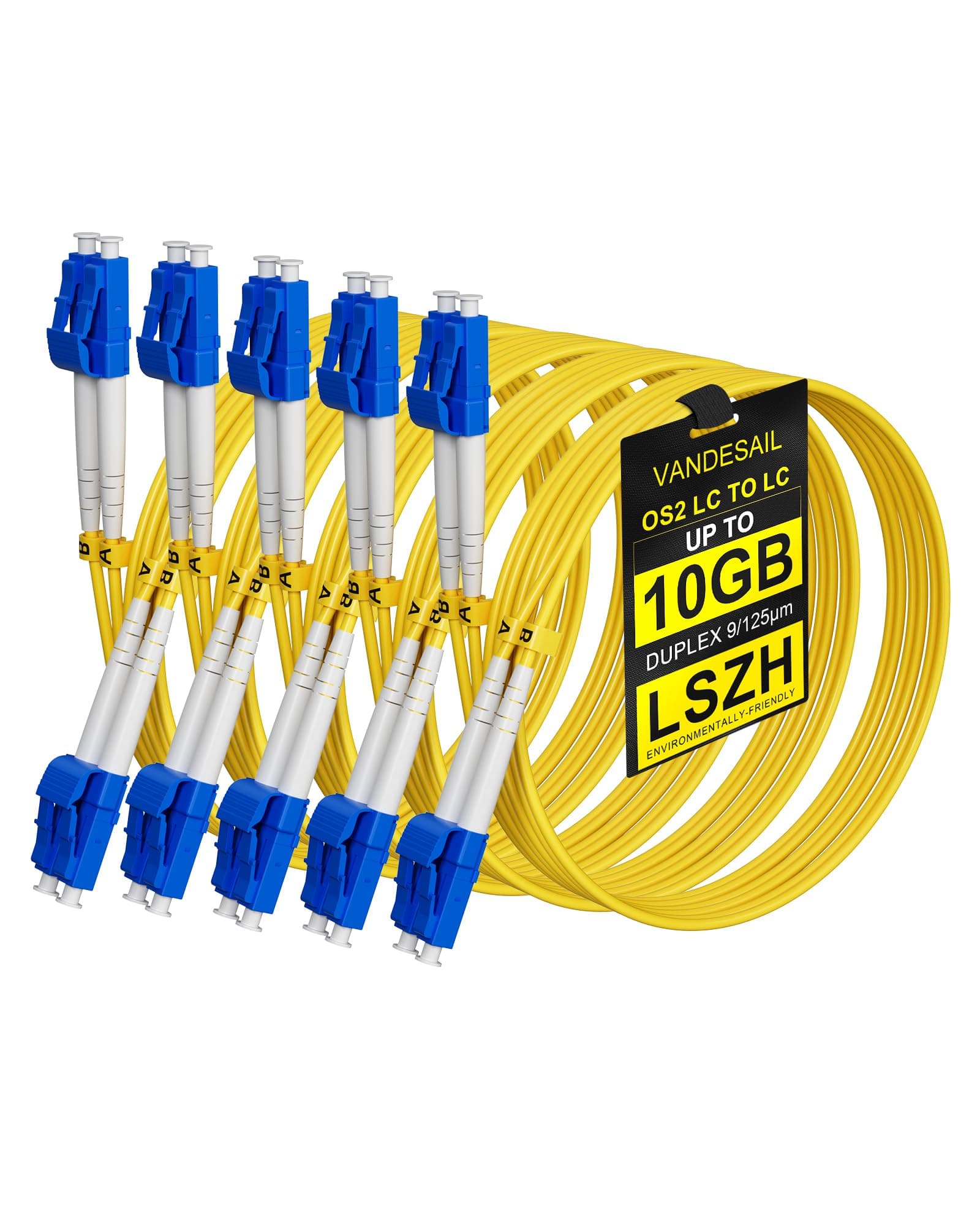 5 Pack LC to LC Fiber Patch Cable 2M (6FT), OS2 Single Mode Fiber LC to LC 9/125µm Duplex UPC SMF Jumper, LSZH Jacket,Fiber Optic Cable for SFP+