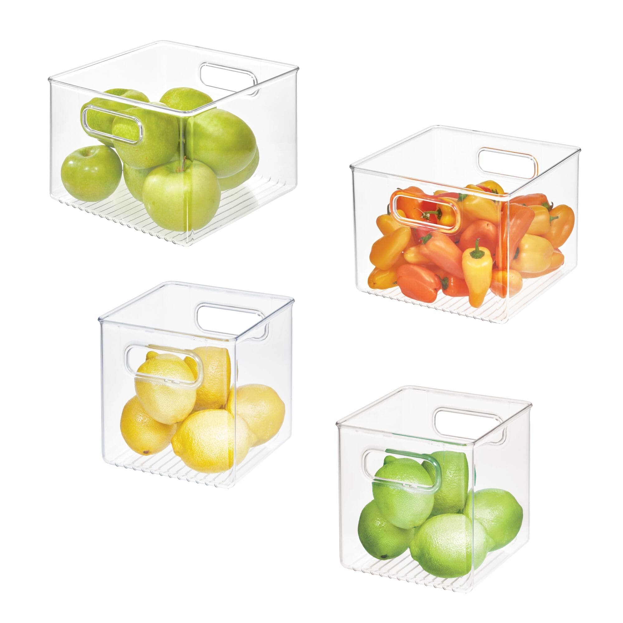iDesign Fridge Bin with Handles, 2 Small and 2 Medium Bins, 4 Pack, Clear, Made in USA