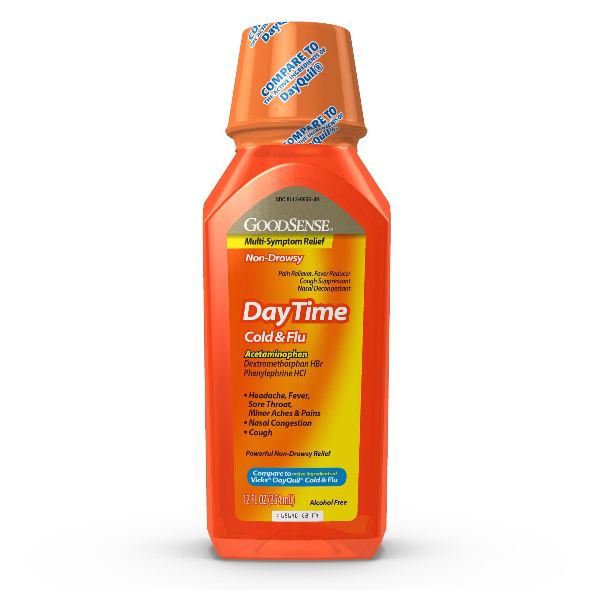 Daytime Cold & Flu Multi-Symptom Relief, Non-Drowsy, Effective Relief for Fever, Sore Throat, Cough, Nasal Congestion, 12 Fl Oz