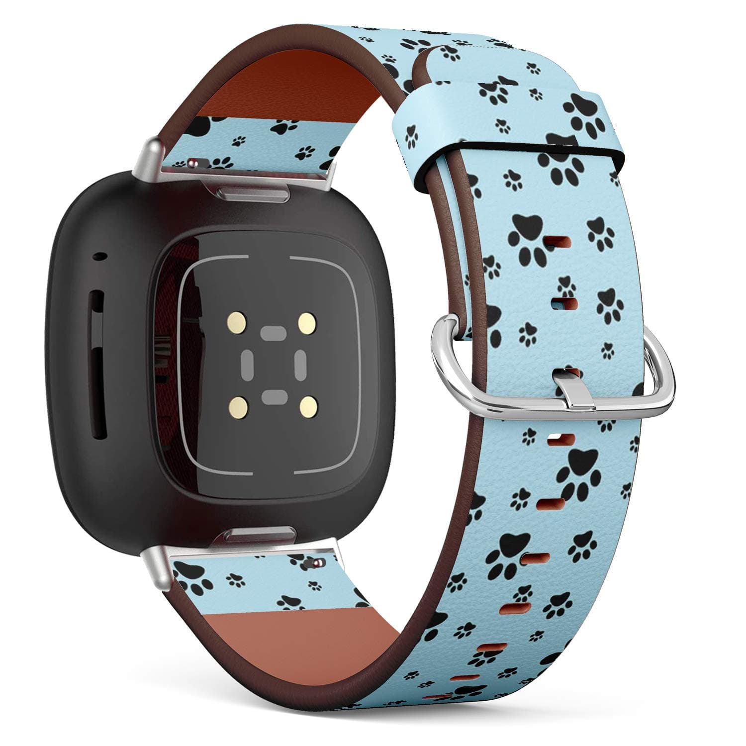 Replacement Leather Watch Band, Compatible with Fitbit Versa 3/4 and Fitbit Sense/Sense 2 - Dog Paw Print Traces