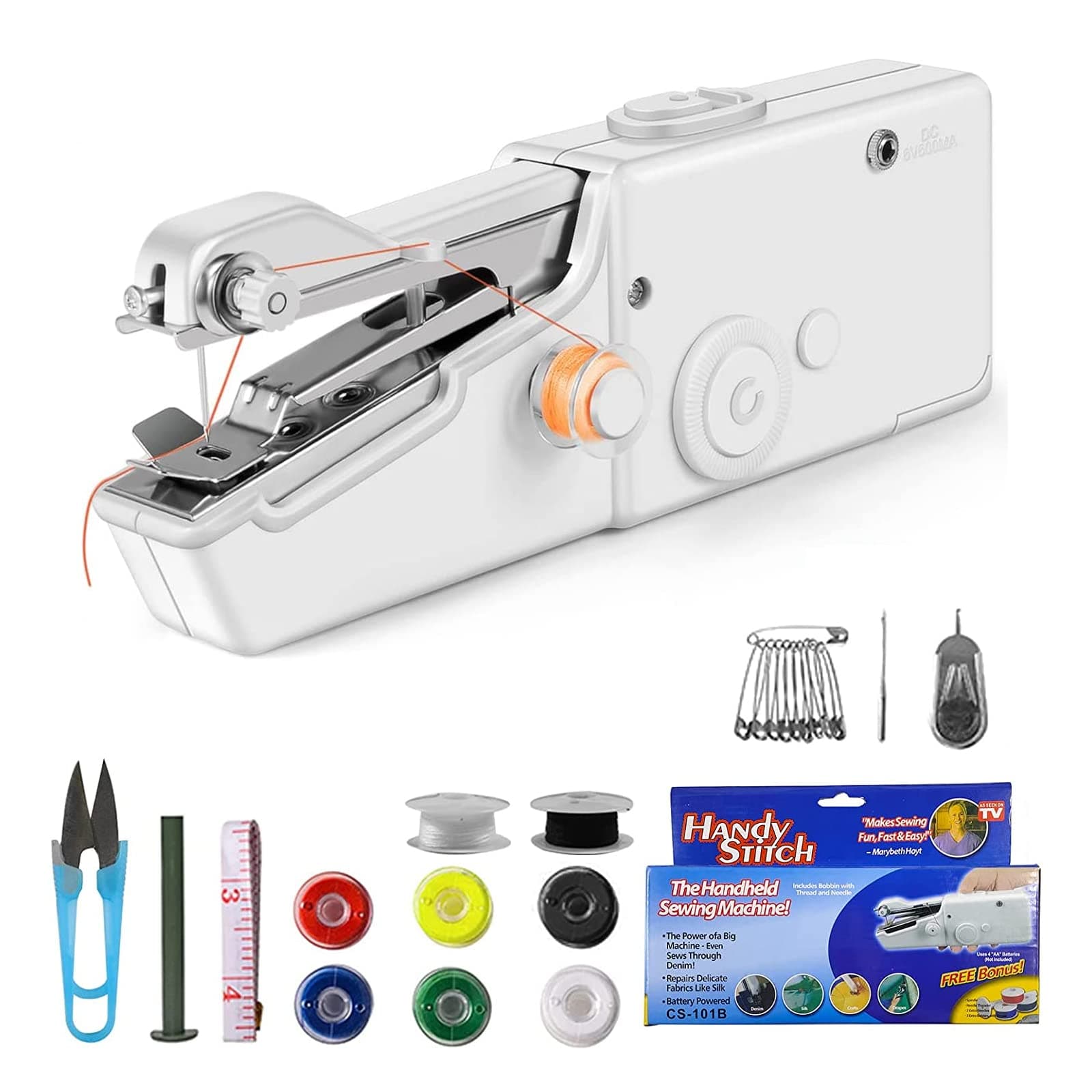 Handheld Sewing Machine, Portable Sewing Machine, Mini Sewing Machine for Beginners, Cordless Electric Hand Sewing Machine with Accessories Kit, Suitable for Clothing, Curtains, DIY Home Travel, White