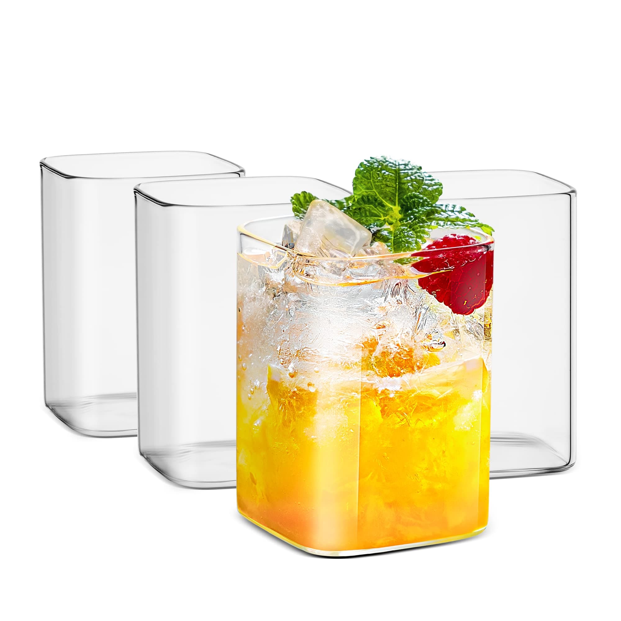 LUXU Drinking Glasses 8 oz,Thin Square Glasses Set of 4,Elegant Bar Glassware For Water,Juice,Beer, Drinks,and Cocktails and Mixed Drinks,Lead-Free Square Glass,Glass Drink Tumblers