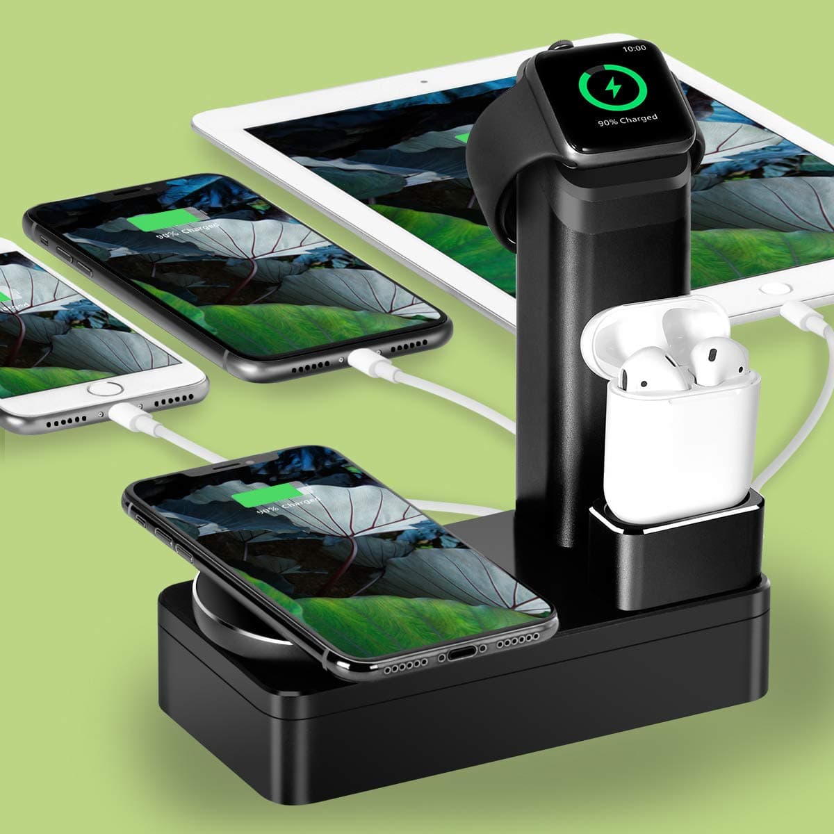 Wireless Charging Station for iPhone 11 Pro Max/11 Pro/11/Xs Max/Xs/XR/X/8/8 Plus, 6 in 1 10W Fast Charger Stand for Apple Watch Series 5/4/3/2/1&AirPods, Charge Dock for iWatch & EarPods