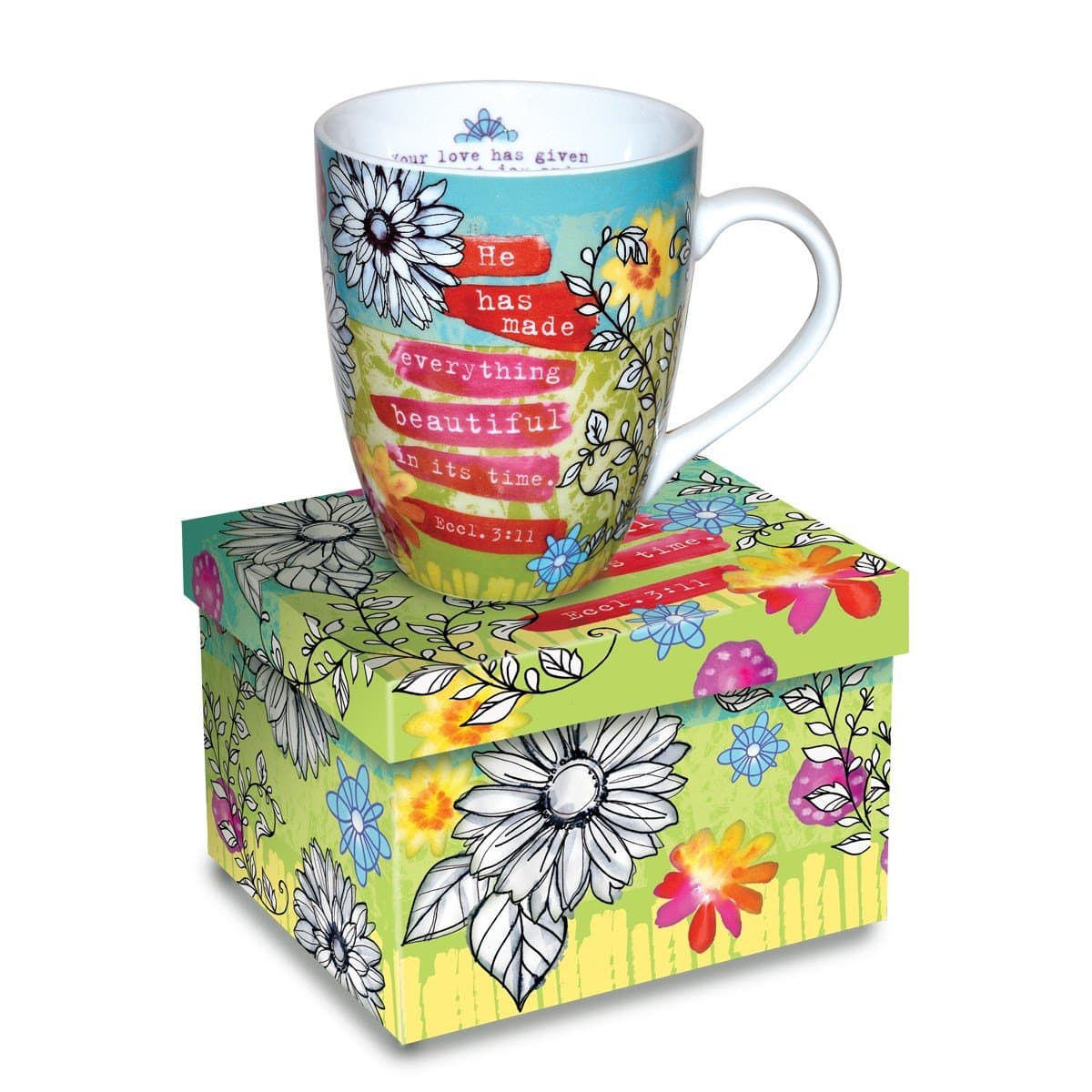 Boxed Mugs, Floral B&W Ecclesiastes
