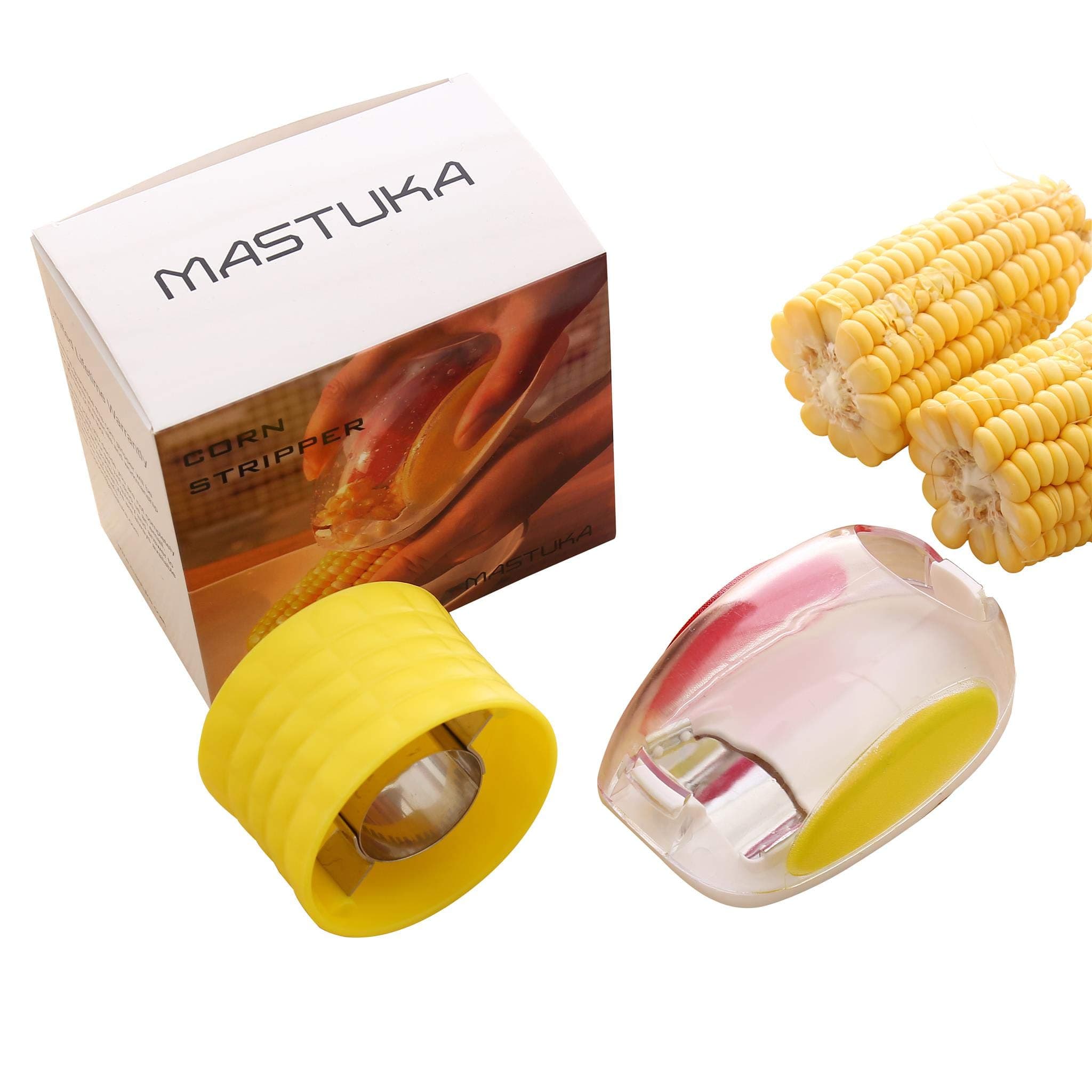 MASTUKA Corn Stripping Tool - Set of 2 Corn Stripper,Corn Cob Peeler, Corn Remover, Corn Kernel Remover with Stainless Steel Blades and Hand Protector