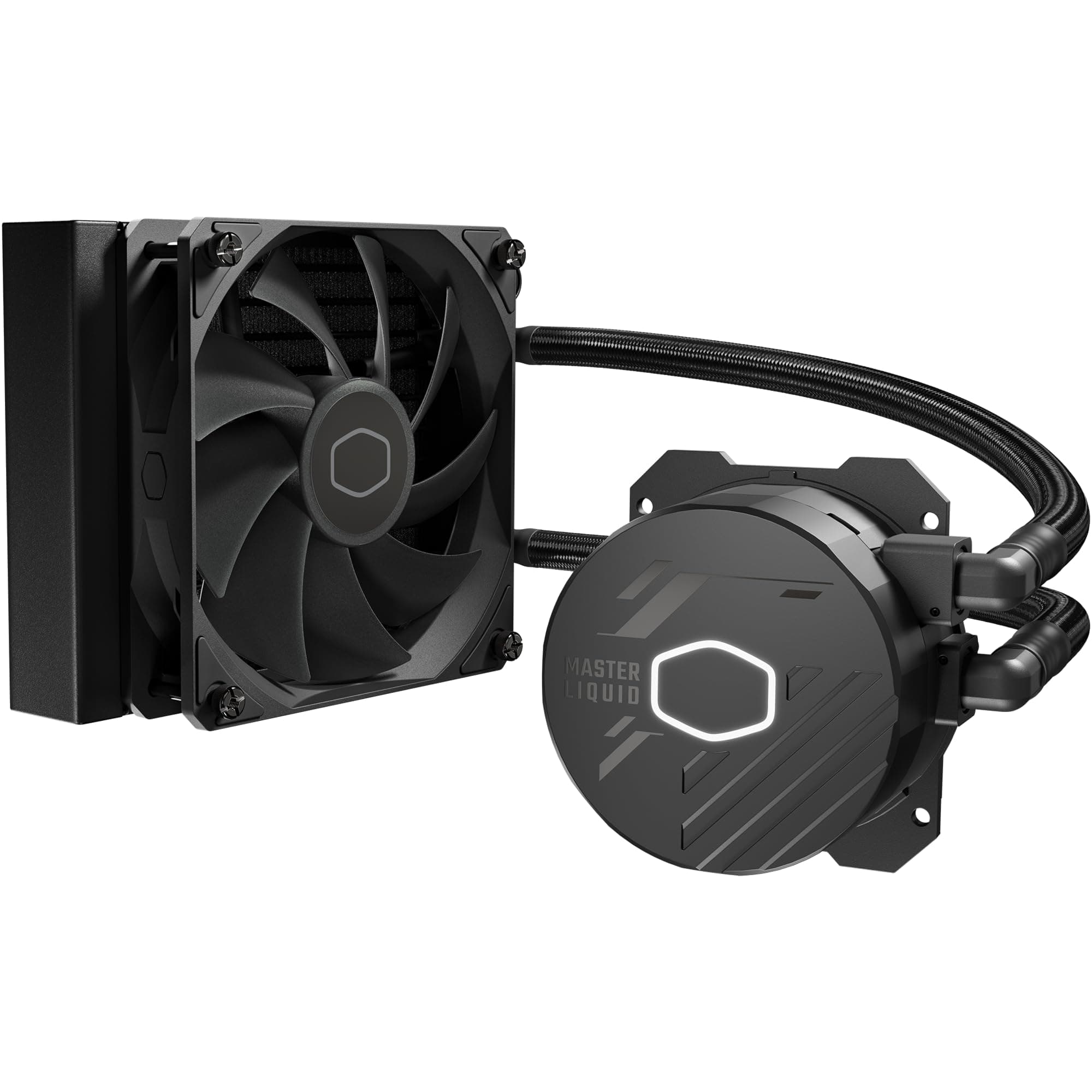 Cooler Master 120L Core AIO CPU Liquid Cooler - 120mm Radiator, Patented Gen S Dual Chamber Pump, PWM Fan, White LED Pump Lighting, High Performance Cooling, AMD AM5/AM4, Intel LGA1851/1700