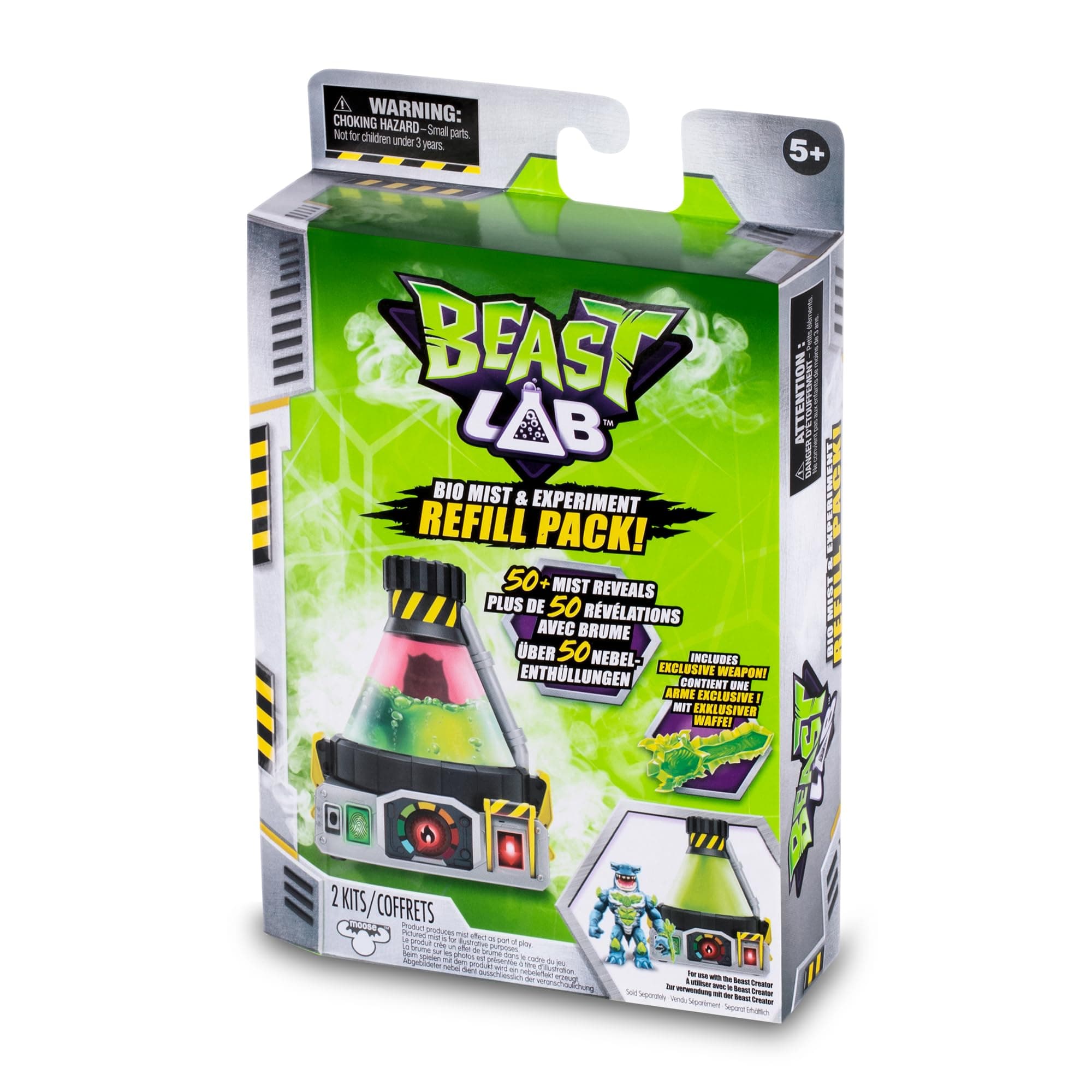 Beast Lab – 2 Refill Kits, Refill for Bio Beast Experiments Lab, 50 Refills to Make Mixes and Effects with The Toy, Includes a Game Accessory, 5 Years
