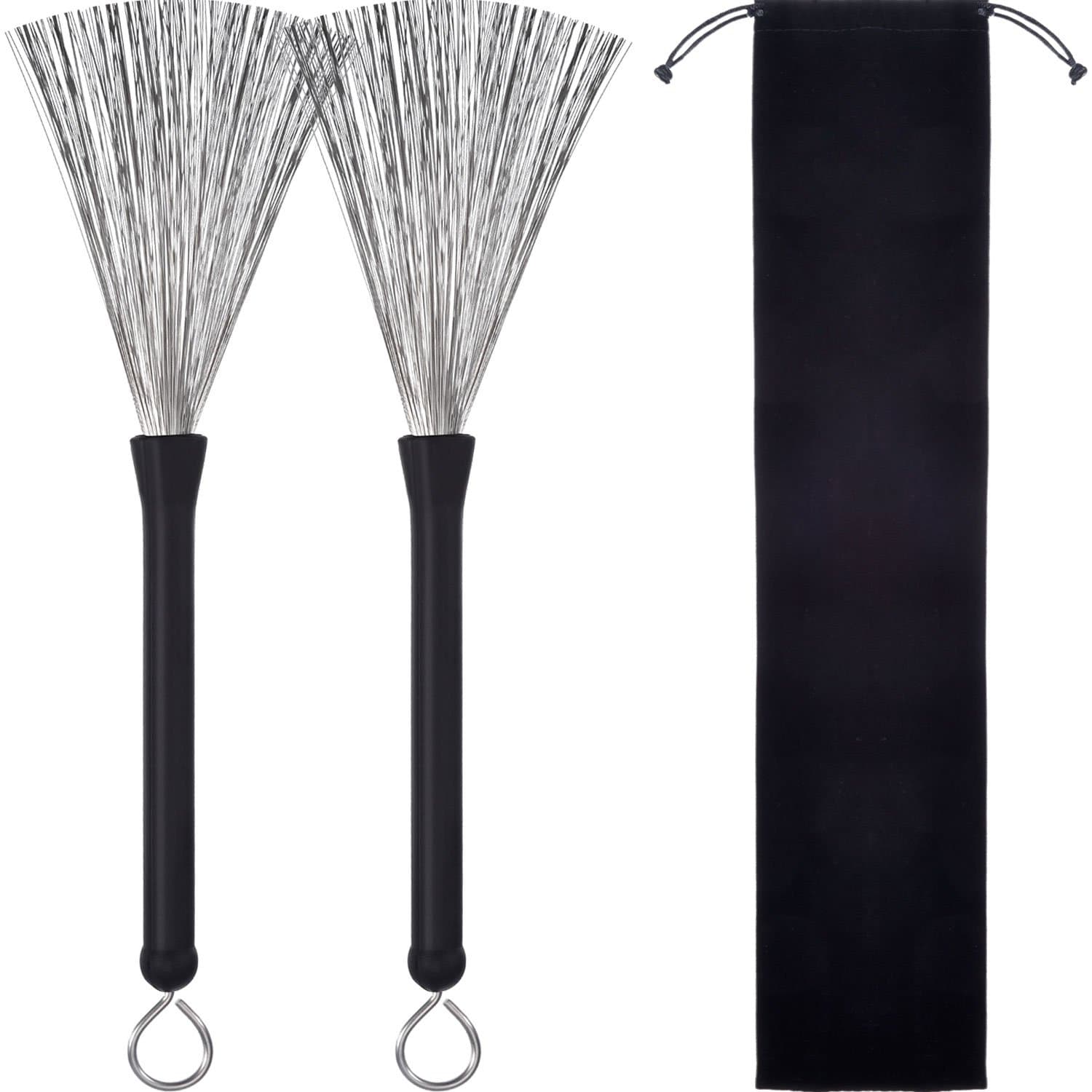 Pangda 1 Pair Drum Brushes Retractable Wire Brushes Drums Drum Sticks Brush with Comfortable Rubber Handles