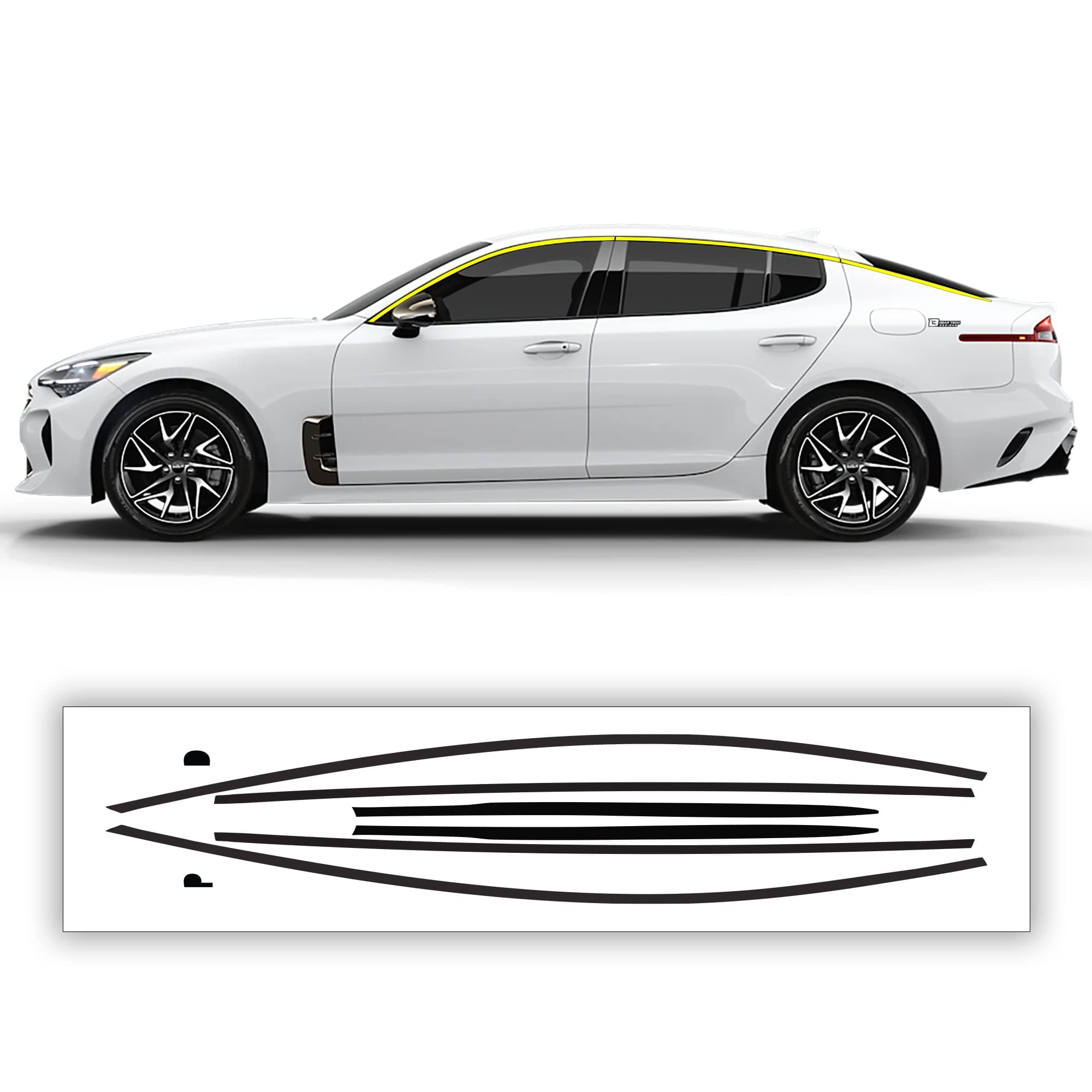 BOGAR TECH DESIGNS Side Window Chrome Delete Overlay Compatible with Kia Stinger 2018-2023, Gloss Black
