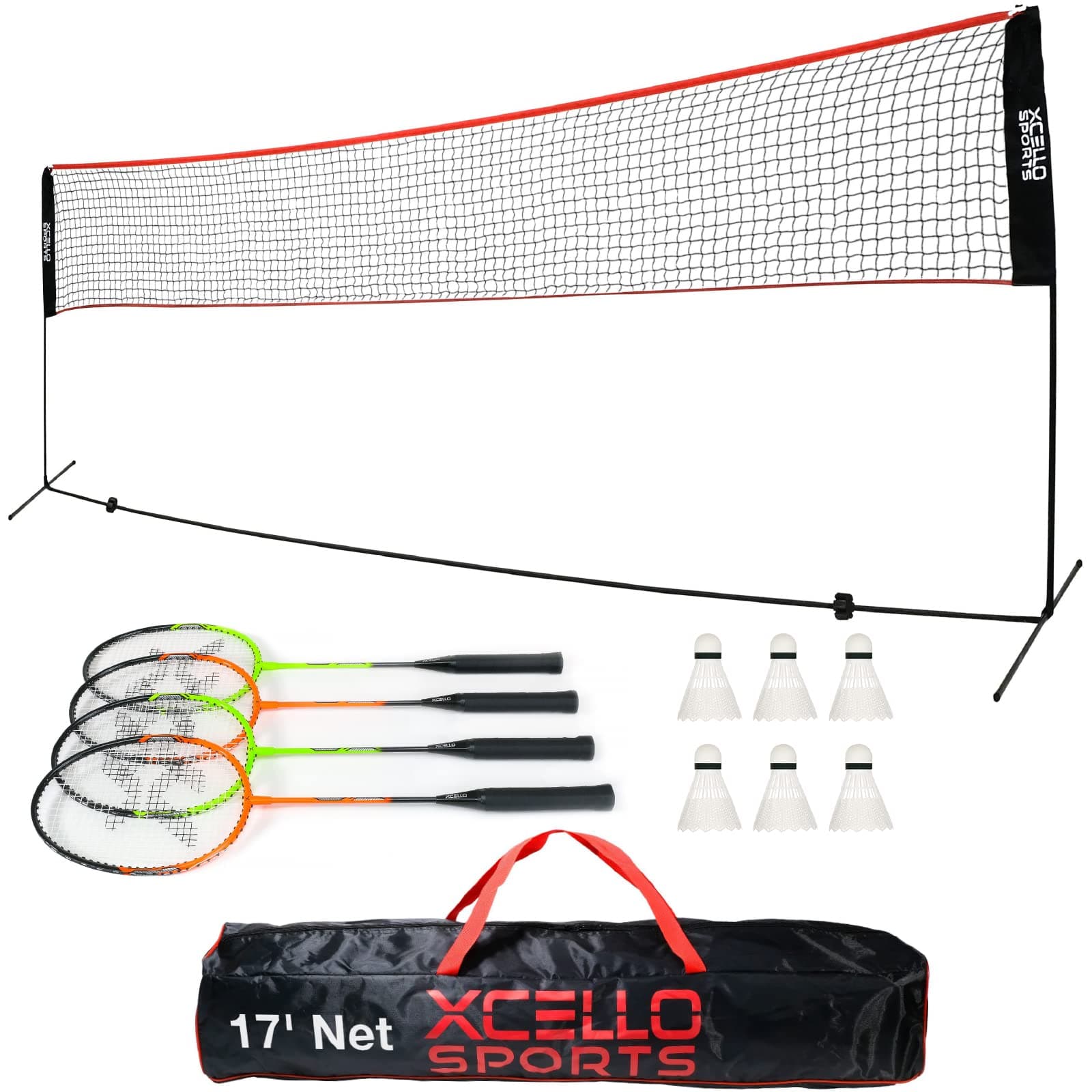 Sponsored Ad - Complete Badminton Racket Set - Includes 17-Foot Foldable Net, 4 Rackets, 6 Shuttlecocks, and Carry Bag