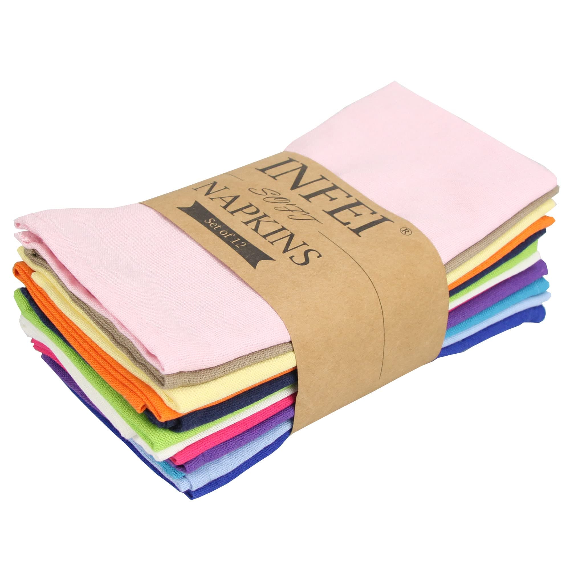 Solid Color Cotton Linen Blended Thin Dinner Cloth Napkins - Set of 12 (40 x 40 cm) - for Events & Home Use (Multicolored)