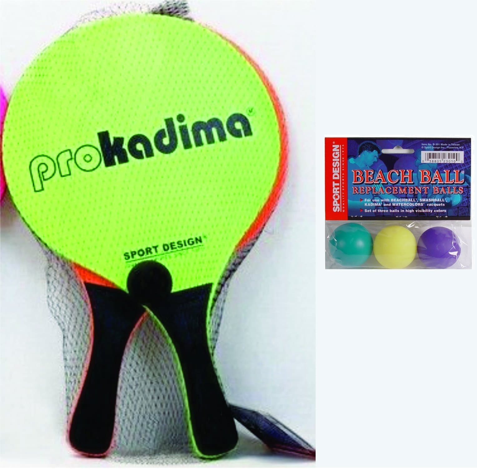 Pro Kadima Paddle Set Plus Replacement Smashballs Bundle (Neon Orange & Neon Green)