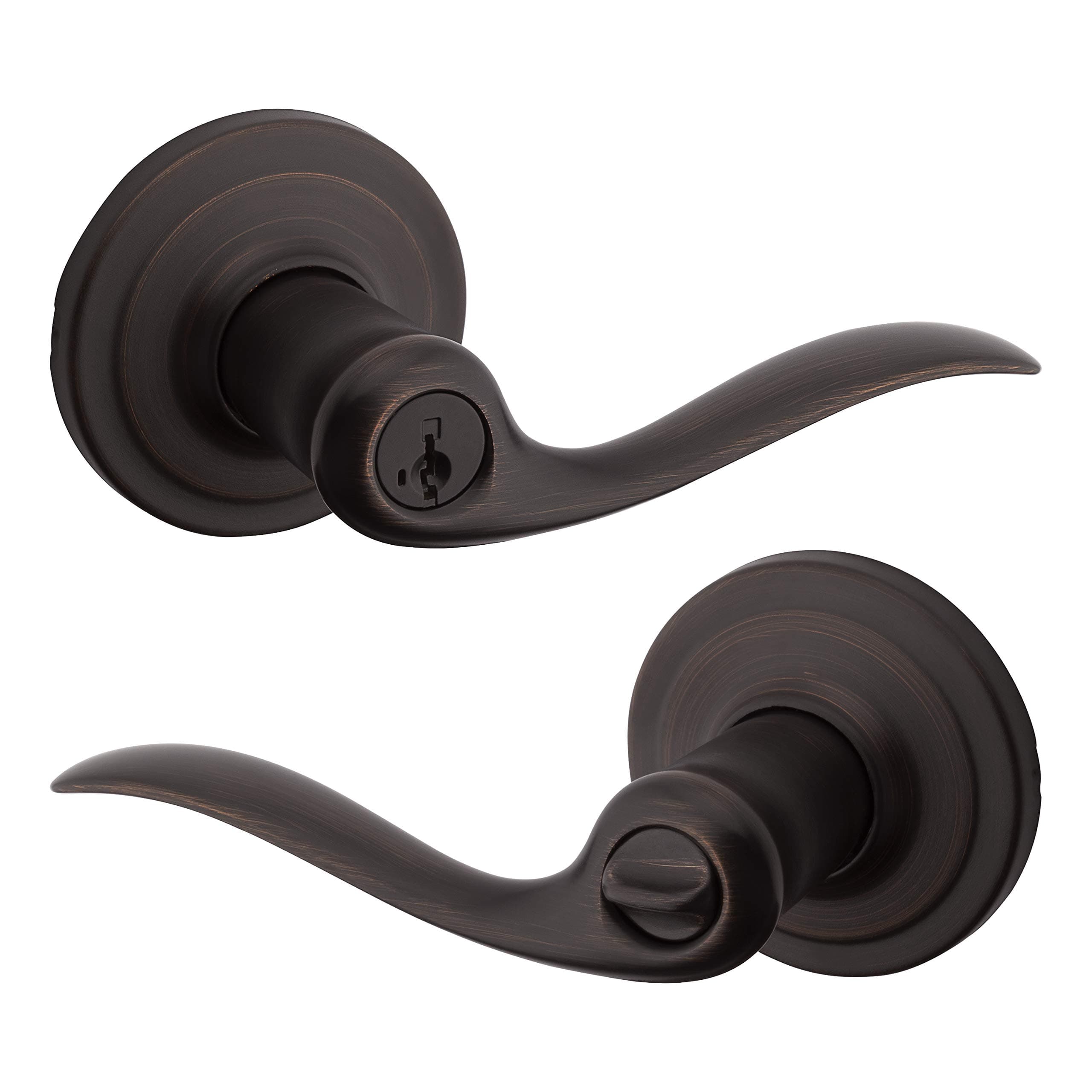 Tustin Entry Door Handle with Lock and Key, Secure Keyed Reversible Lever Exterior, For Front Entrance and Bedrooms, Venetian Bronze, Pick Resistant Smartkey Rekey Security and Microban