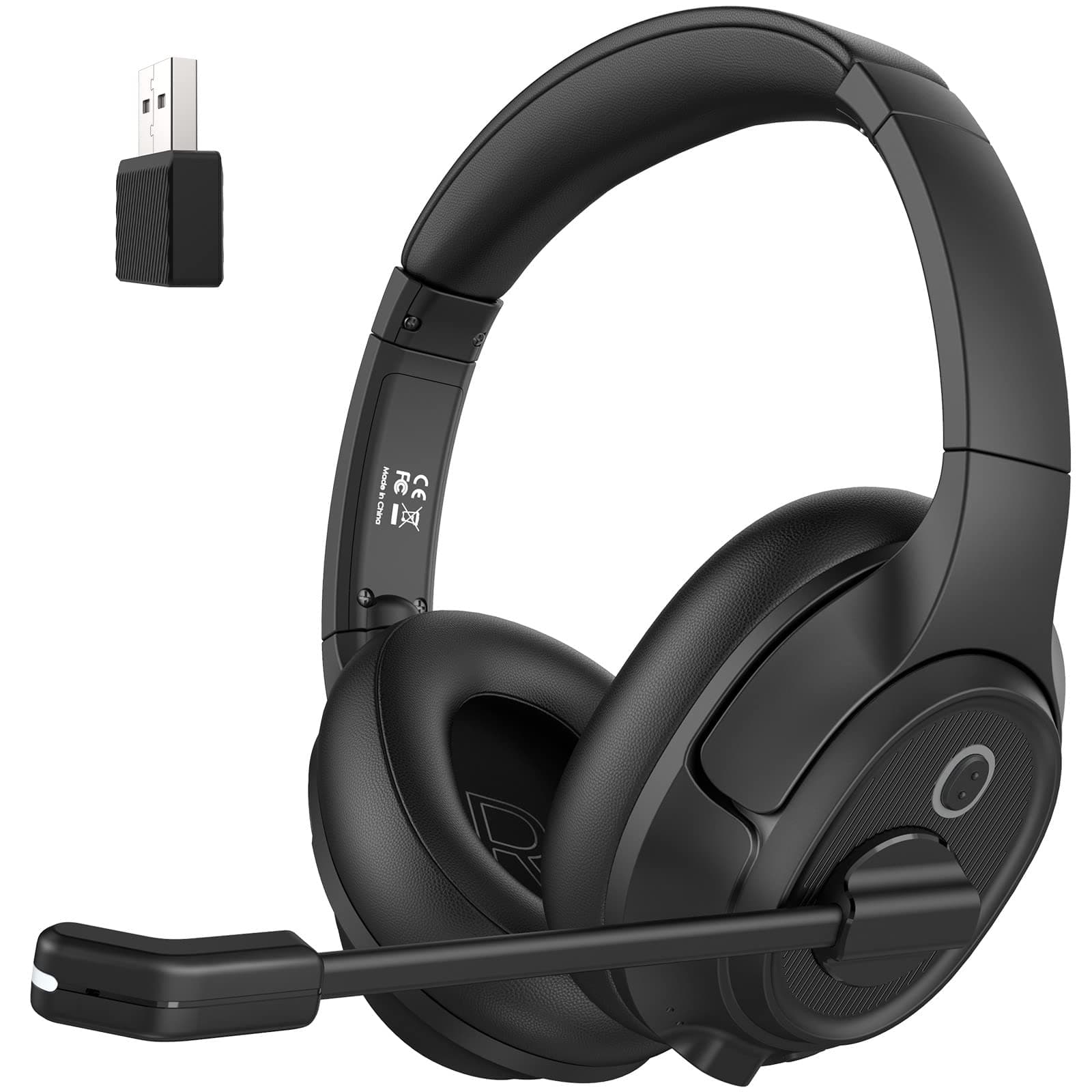 H6 Wireless Headset with Microphone & USB Dongle [Up to 55 Hours & 10 Metre Range] Bluetooth PC Headset with AI Noise Cancelling Mic, Over Ear Headphone for Business/Office/Home/Teams/Zoom