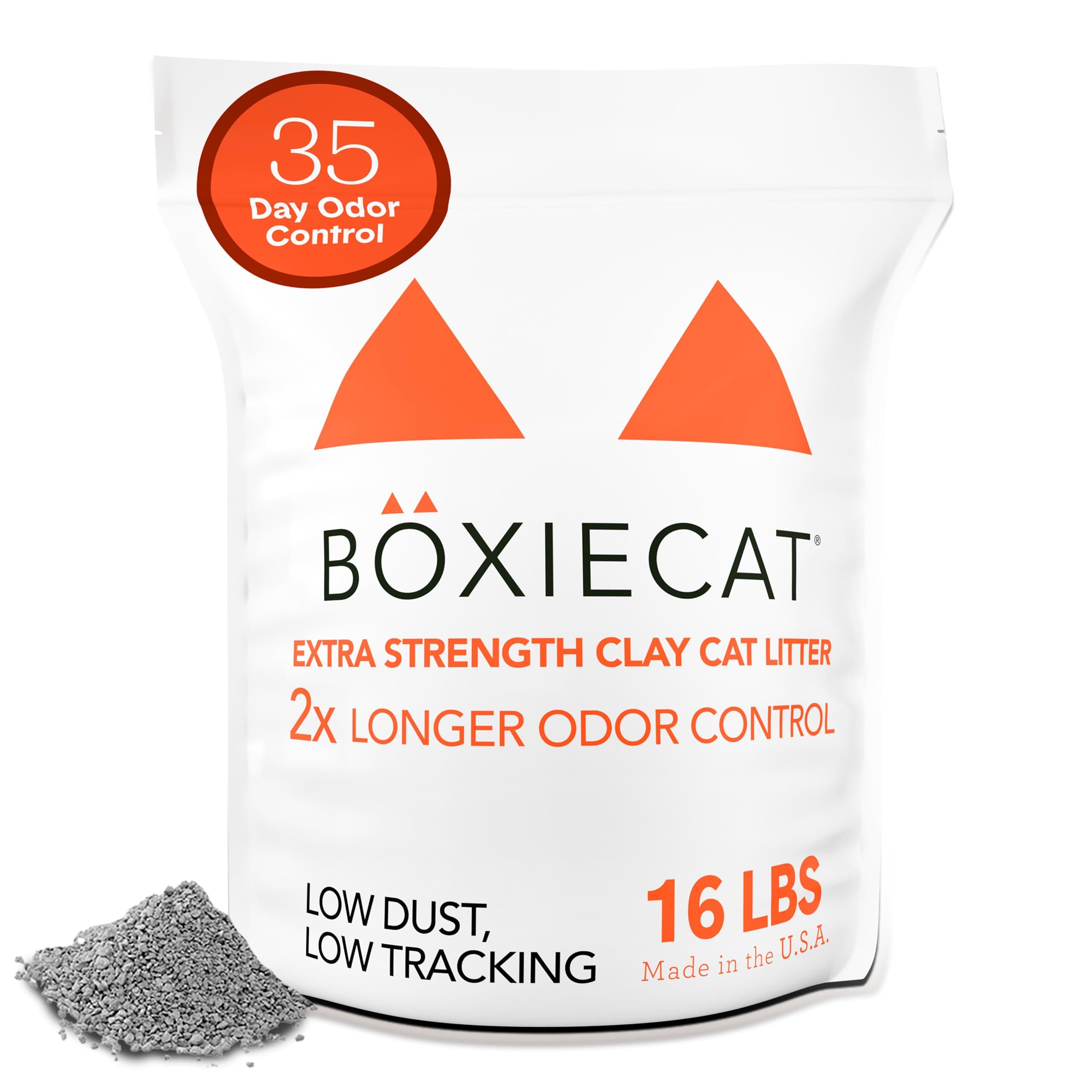 Boxie® Extra Strength 35 Day Odor Control Clumping Clay Cat & Kitty Litter 16lb, 99.9% Dust-Free, Probiotic Formula, Long-Lasting, Veterinarian Approved, Easy Scooping for Multi-Cat Homes