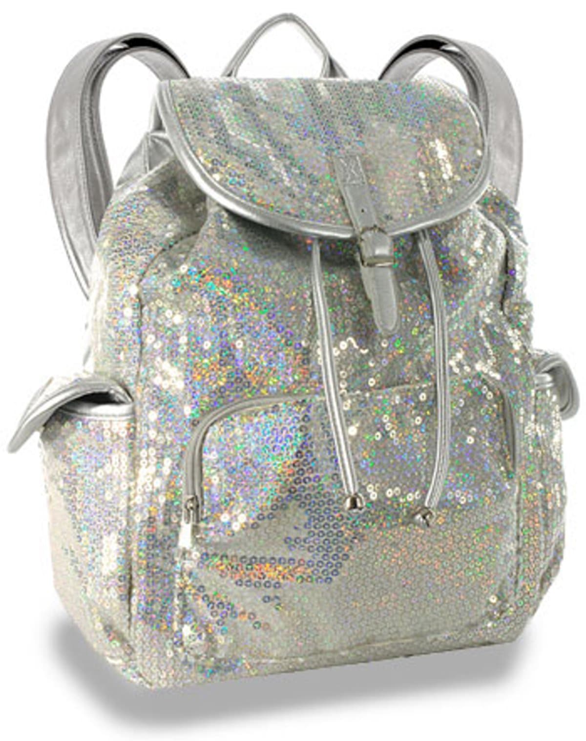 Iridescent Glittery Sequined Large Drawstring Backpack