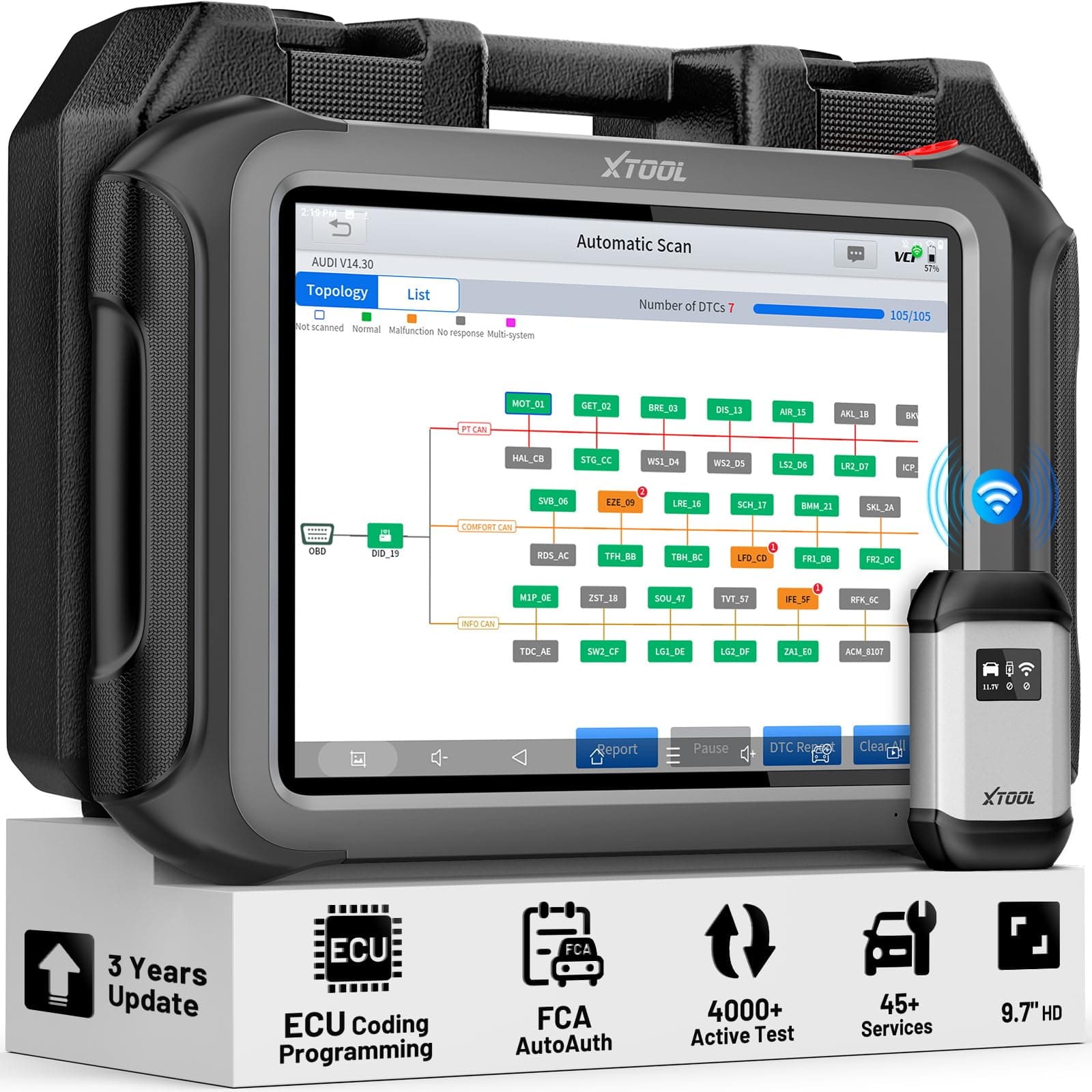 D9S PRO Scan Tool with ECU Programming/Coding: 2026 AI-Assisted Wireless Automotive Diagnostic Scanner with Bidirectional, Topology Map, 45+ Services, FCA/DoIP/CAN FD, Full System, 3-Year Update